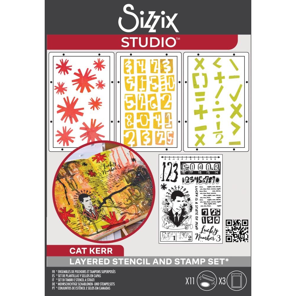 SIZZIX SIZZIX CAT KERR STRENGTH IN NUMBERS CLEAR STAMP AND STENCIL SET