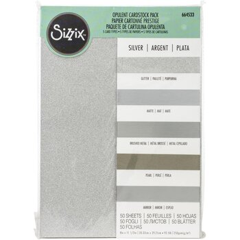 SIZZIX SIZZIX SILVER OPULENT CARDSTOCK PACK 5 TYPES/50 SHEETS