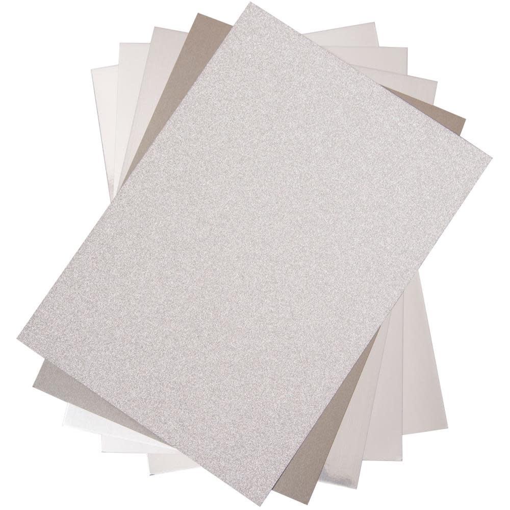 SIZZIX SIZZIX SILVER OPULENT CARDSTOCK PACK 5 TYPES/50 SHEETS
