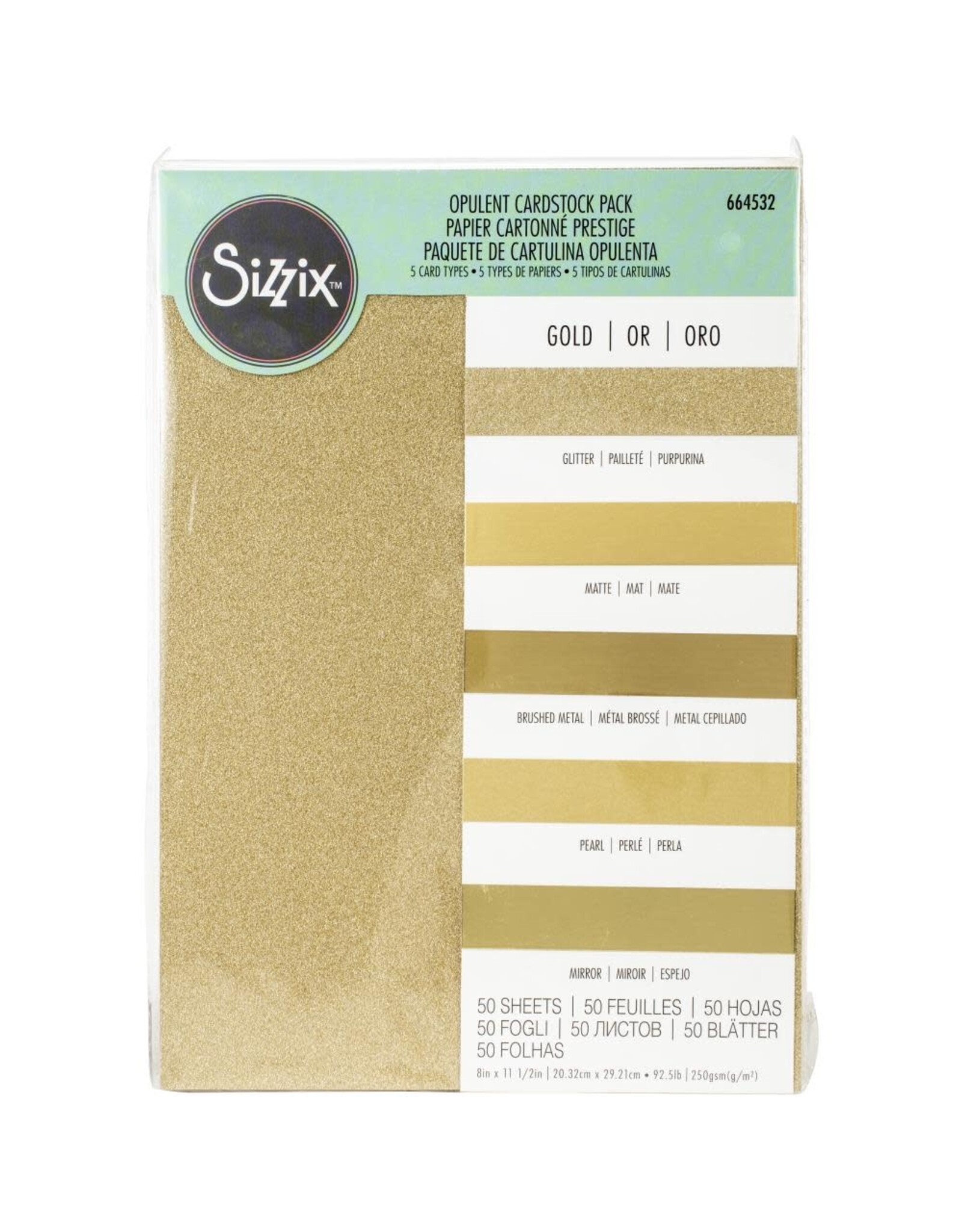 SIZZIX SIZZIX GOLD OPULENT CARDSTOCK PACK 5 TYPES/50 SHEETS