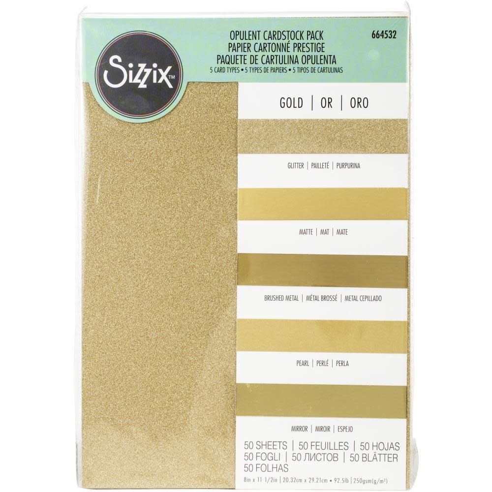 SIZZIX SIZZIX GOLD OPULENT CARDSTOCK PACK 5 TYPES/50 SHEETS