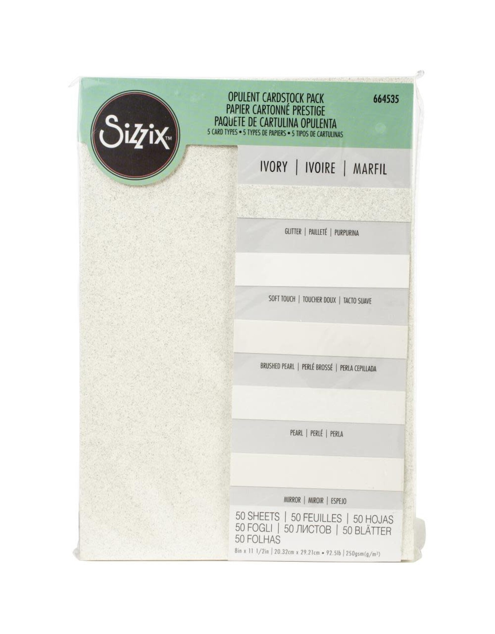 SIZZIX SIZZIX IVORY OPULENT CARDSTOCK PACK 5 TYPES/50 SHEETS