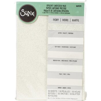SIZZIX SIZZIX IVORY OPULENT CARDSTOCK PACK 5 TYPES/50 SHEETS