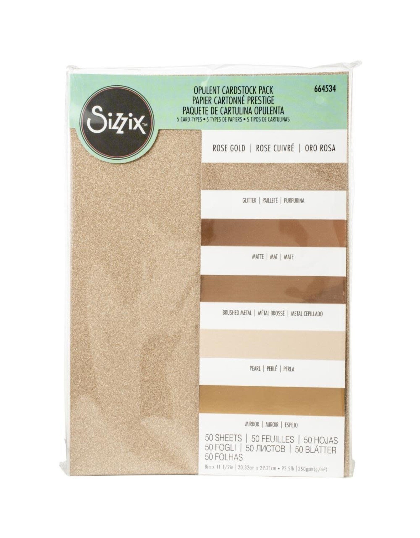 SIZZIX SIZZIX ROSE GOLD OPULENT CARDSTOCK PACK 5 TYPES/50 SHEETS