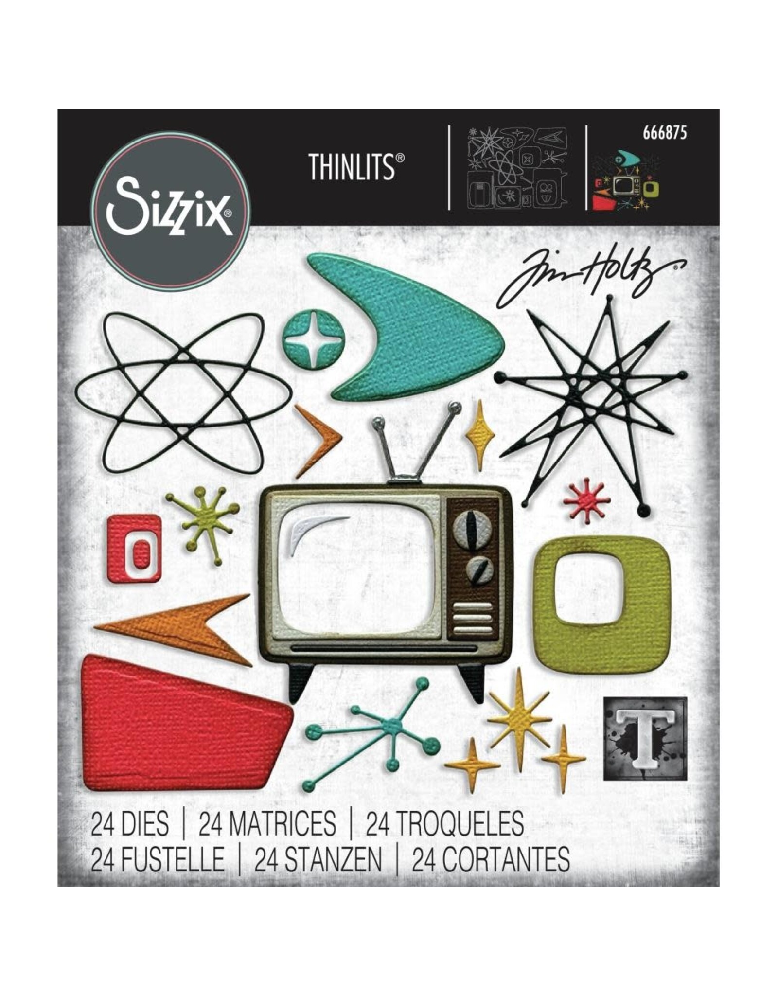 SIZZIX SIZZIX TIM HOLTZ THINLITS VAULT ATOMIC RETRO DIE SET