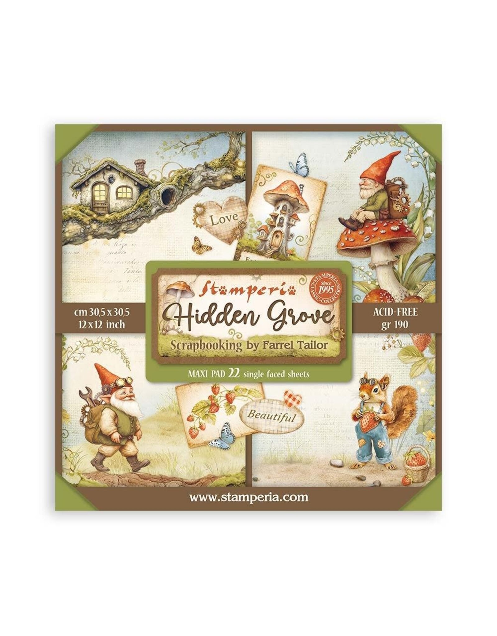 STAMPERIA STAMPERIA HIDDEN GROVE MAXI PAD 12x12 PAPER PACK 22 SHEETS