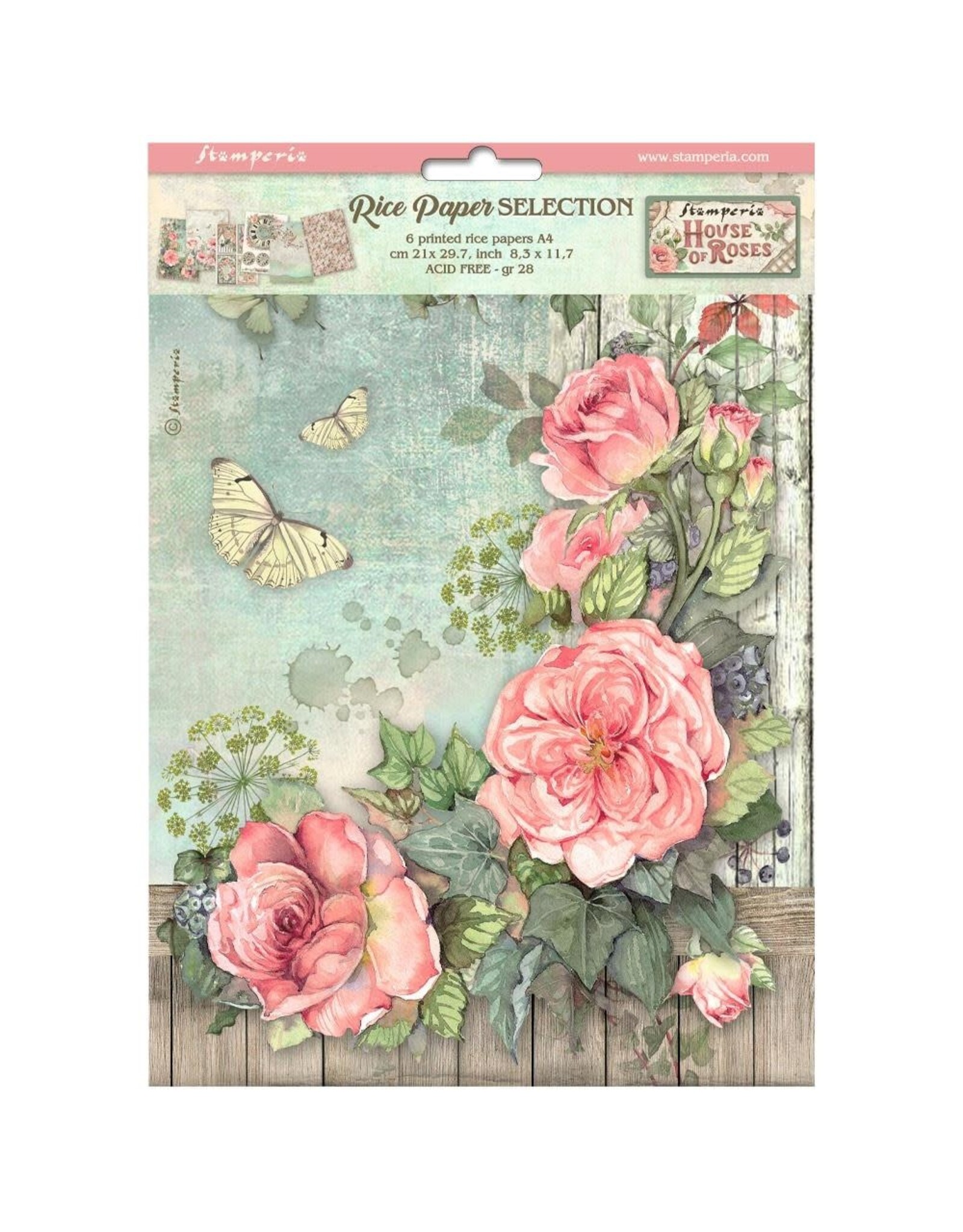 STAMPERIA STAMPERIA HOUSE OF ROSES ASSORTED A4 RICE PAPER 6/PK