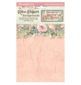 STAMPERIA STAMPERIA HOUSE OF ROSES ASSORTED A6 RICE PAPER DECOUPAGE BACKGROUNDS 10.5X14.8CM 8/PK