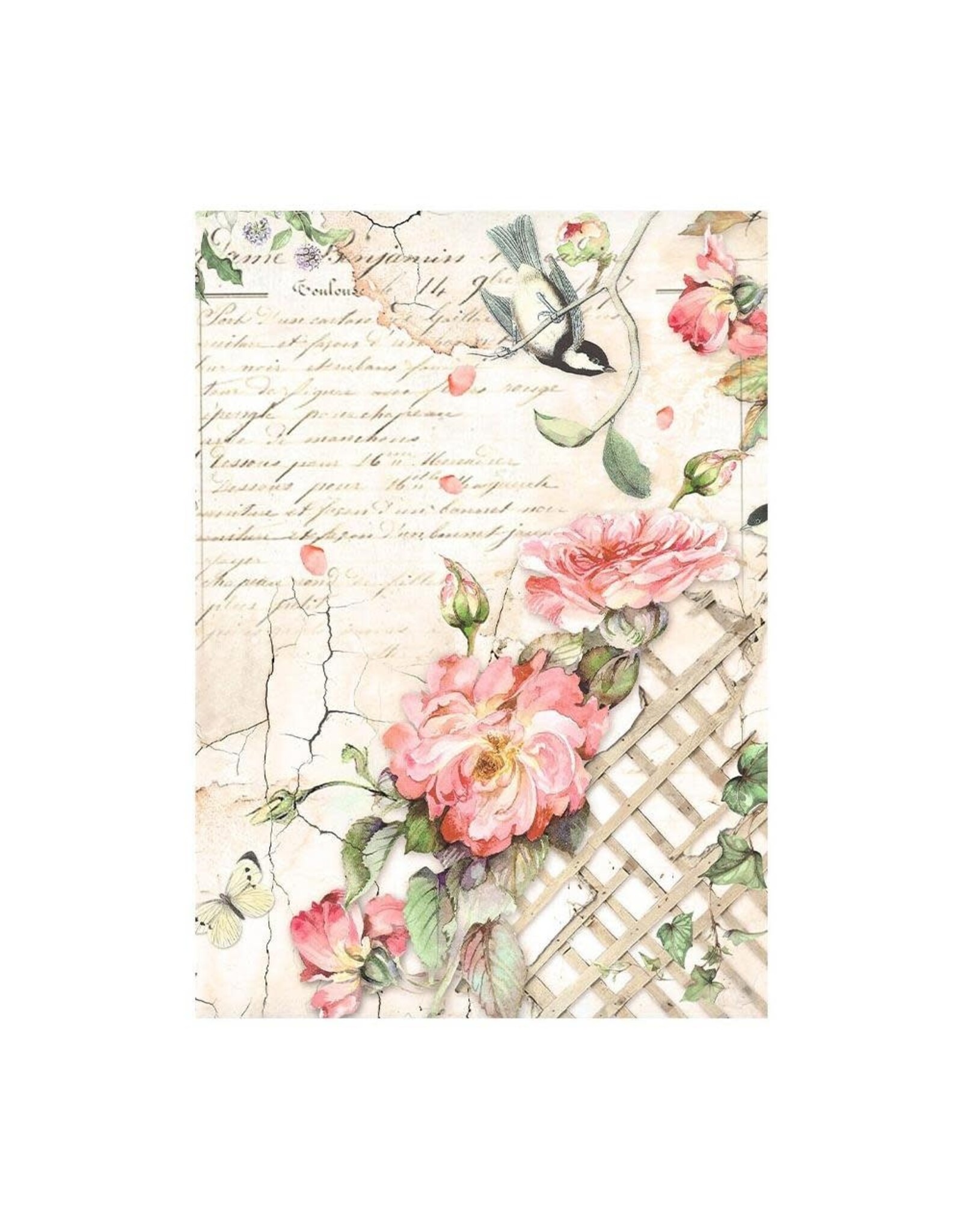 STAMPERIA STAMPERIA HOUSE OF ROSES ASSORTED A6 RICE PAPER DECOUPAGE BACKGROUNDS 10.5X14.8CM 8/PK
