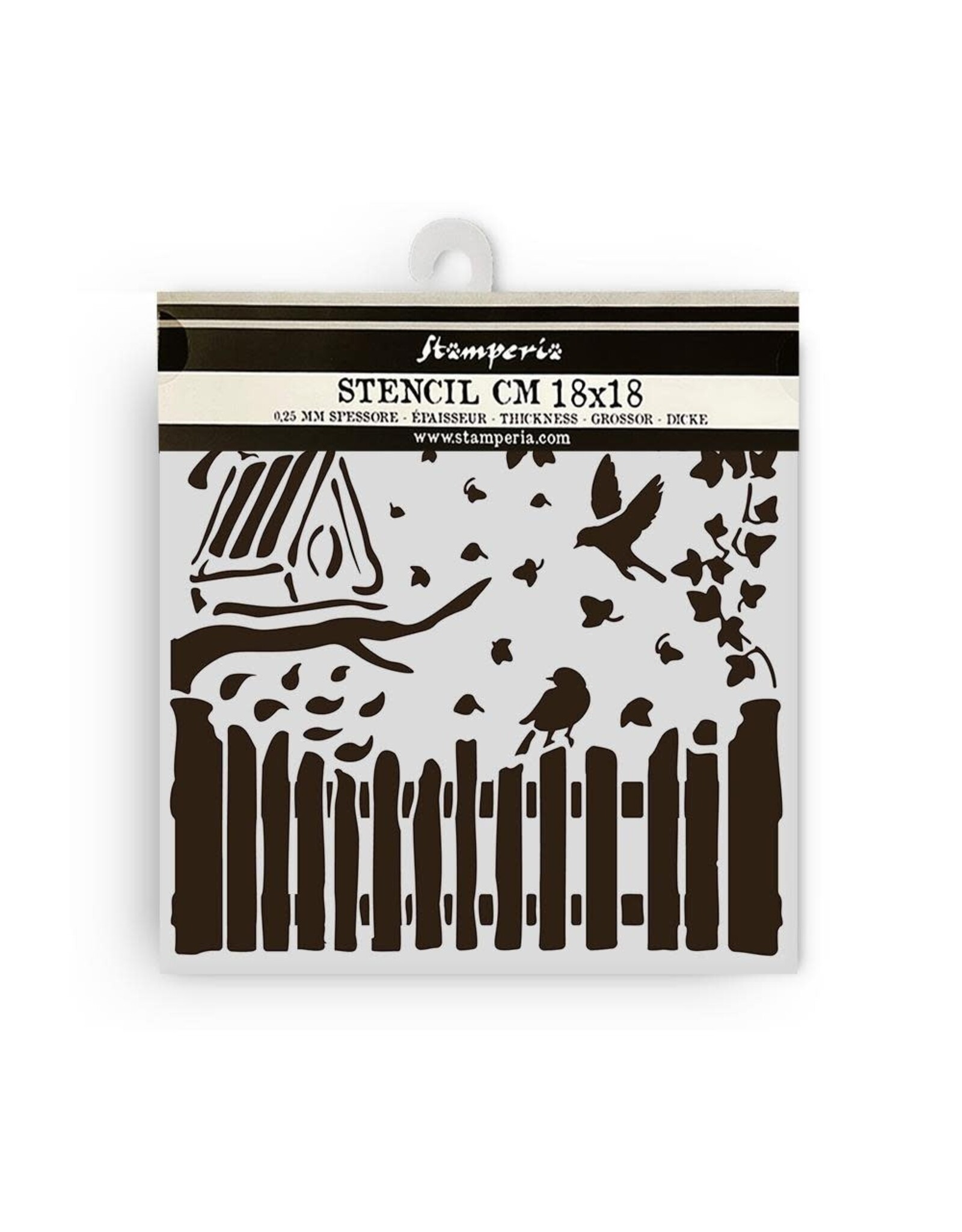 STAMPERIA STAMPERIA HOUSE OF ROSES FENCE AND BIRDS 18x18cm STENCIL