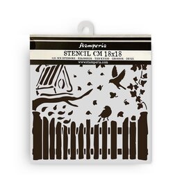STAMPERIA STAMPERIA HOUSE OF ROSES FENCE AND BIRDS 18x18cm STENCIL