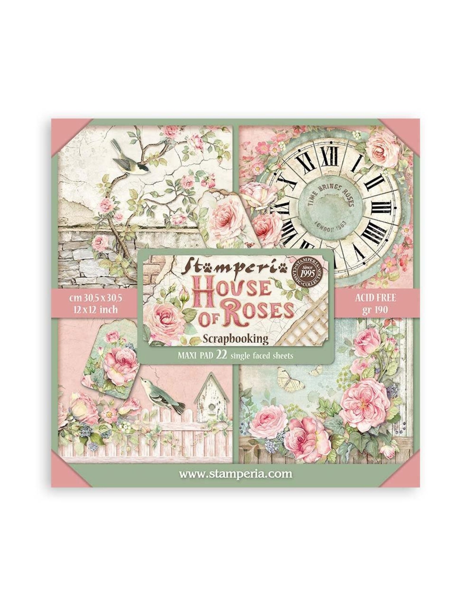 STAMPERIA STAMPERIA HOUSE OF ROSES MAXI PAD 12x12 PAPER PACK 22 SHEETS