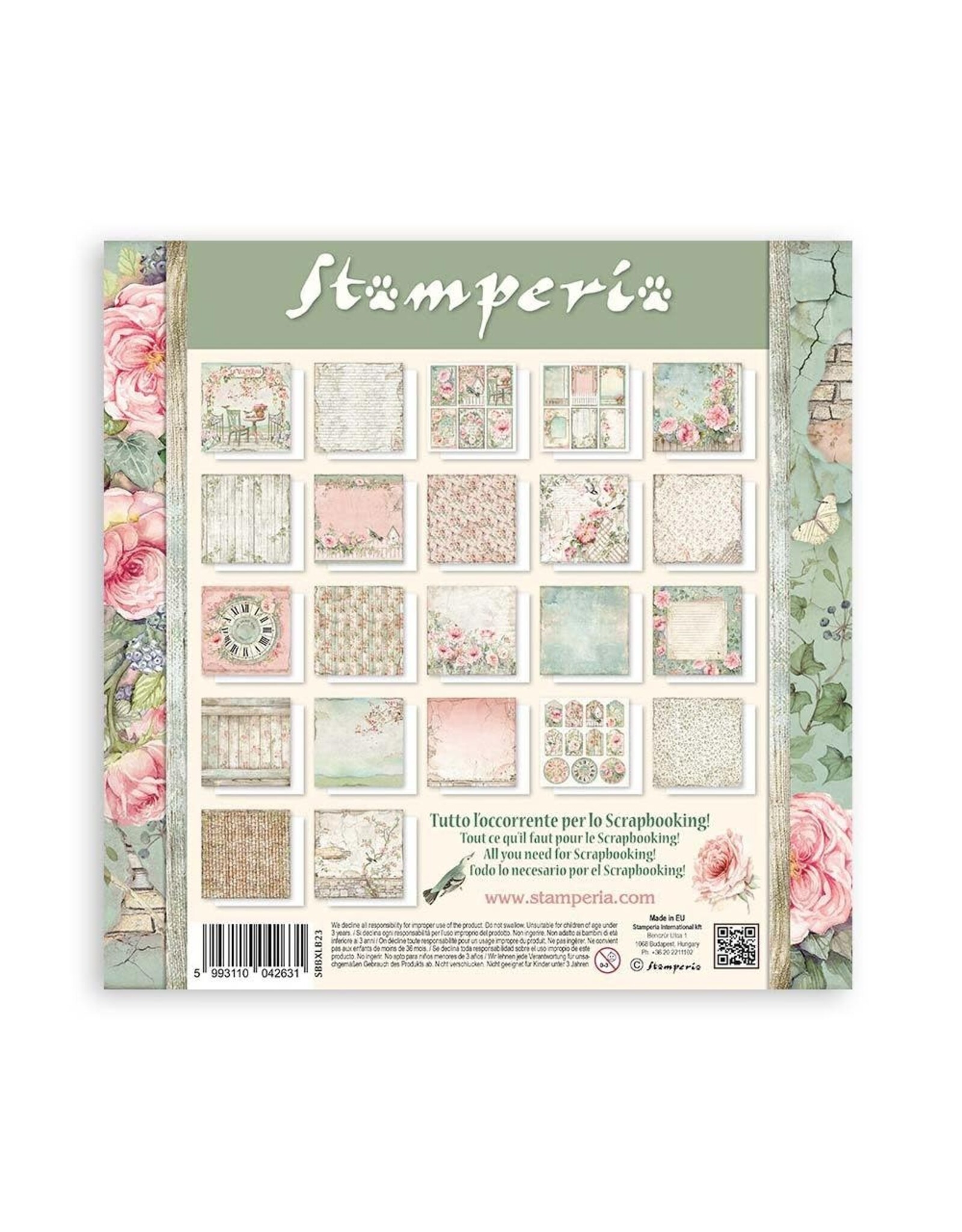 STAMPERIA STAMPERIA HOUSE OF ROSES MAXI PAD 12x12 PAPER PACK 22 SHEETS