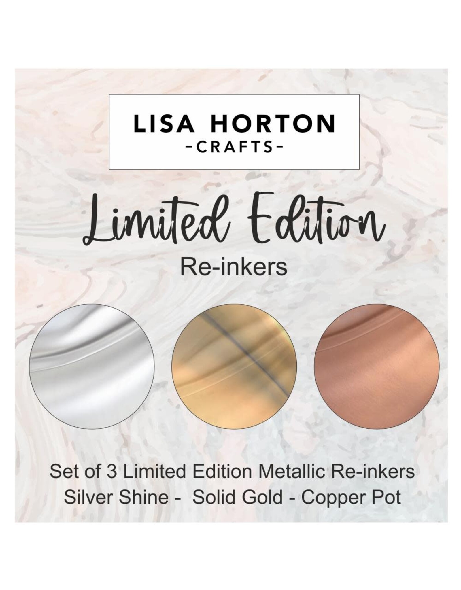 LISA HORTON CRAFTS LISA HORTON CRAFTS CLOUD 9 INK RE-INKER - SILVER SHINE, SOLID GOLD, COPPER POT