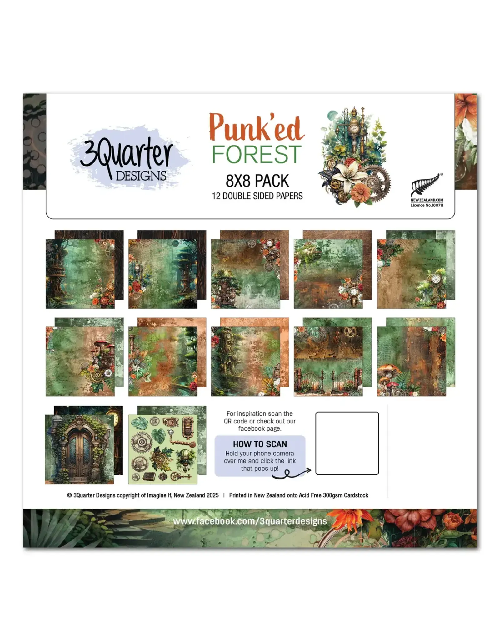 3QUARTER DESIGNS 3QUARTER DESIGNS PUNK'ED FOREST 8x8 PAPER PACK 12 SHEETS