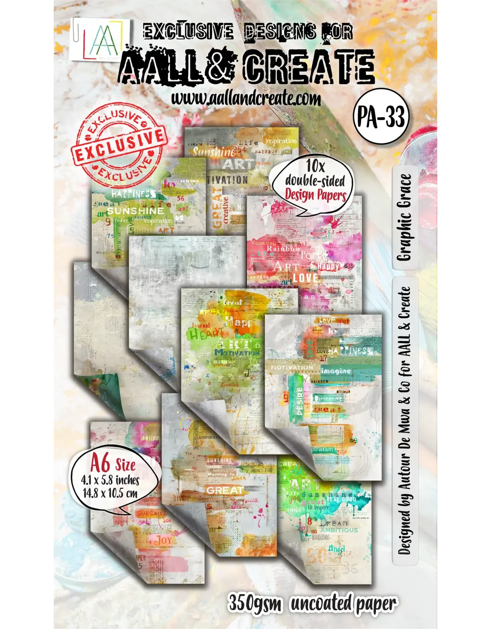 AALL & CREATE AALL & CREATE AUTOUR DE MWA & CO #PA-33 GRAPHIC GRACE A6 DOUBLE-SIDED DESIGN PAPERS 10/PK