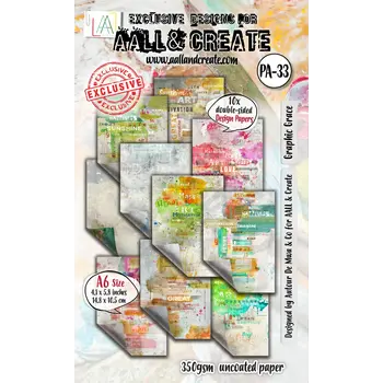 AALL & CREATE AALL & CREATE AUTOUR DE MWA & CO #PA-33 GRAPHIC GRACE A6 DOUBLE-SIDED DESIGN PAPERS 10/PK