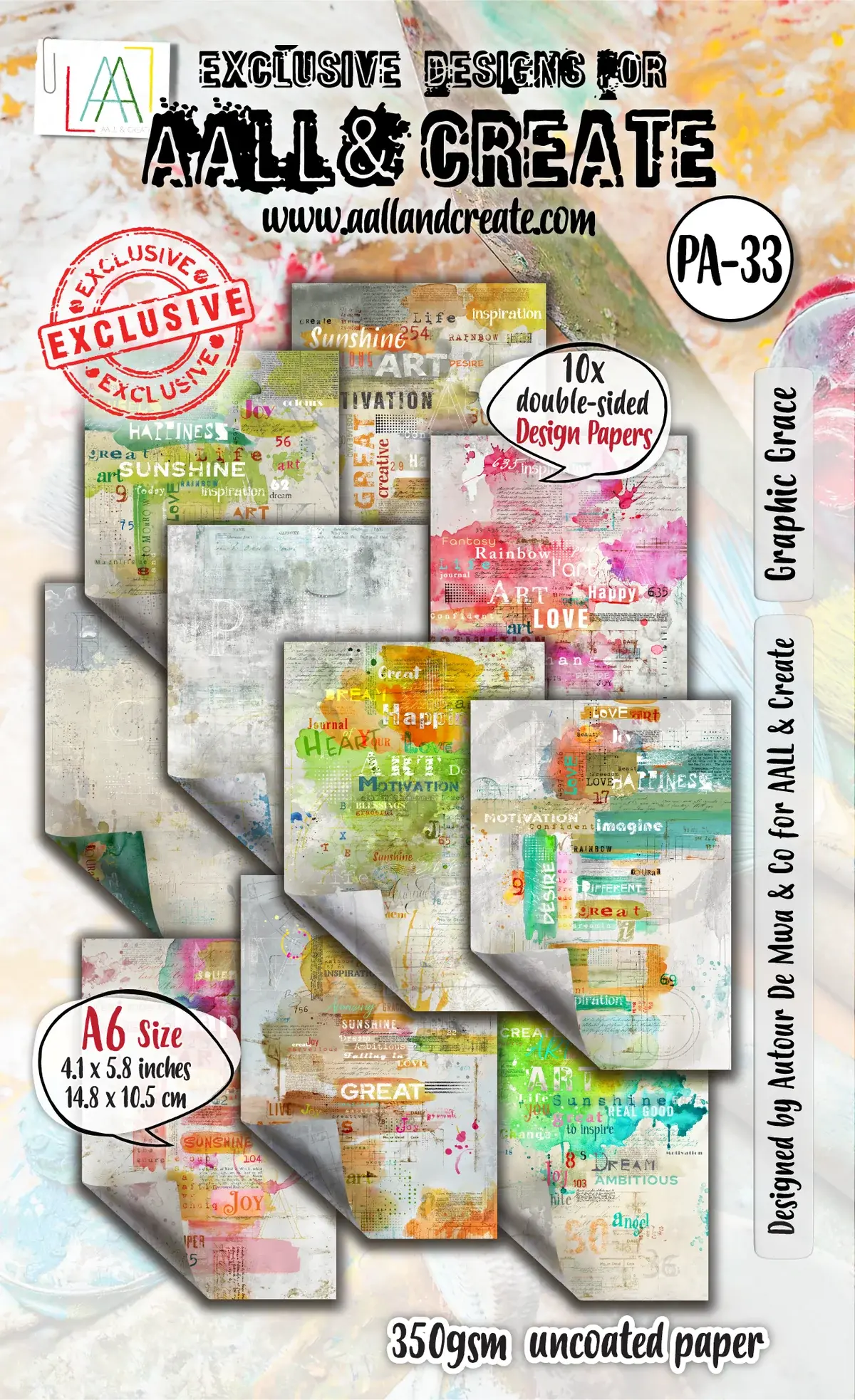 AALL & CREATE AALL & CREATE AUTOUR DE MWA & CO #PA-33 GRAPHIC GRACE A6 DOUBLE-SIDED DESIGN PAPERS 10/PK