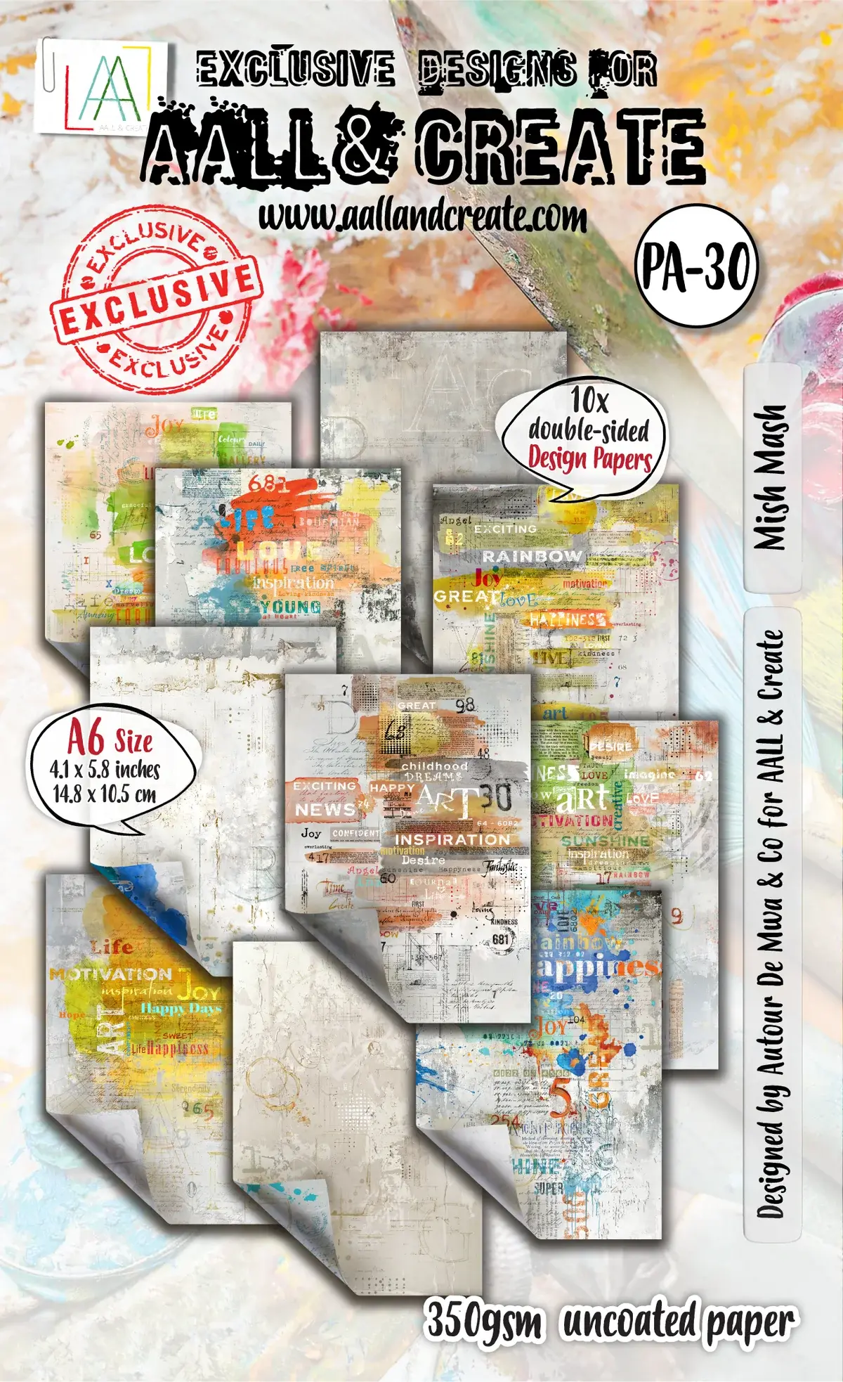 AALL & CREATE AALL & CREATE AUTOUR DE MWA & CO #PA-30 MISH MASH A6 DOUBLE-SIDED DESIGN PAPERS 10/PK
