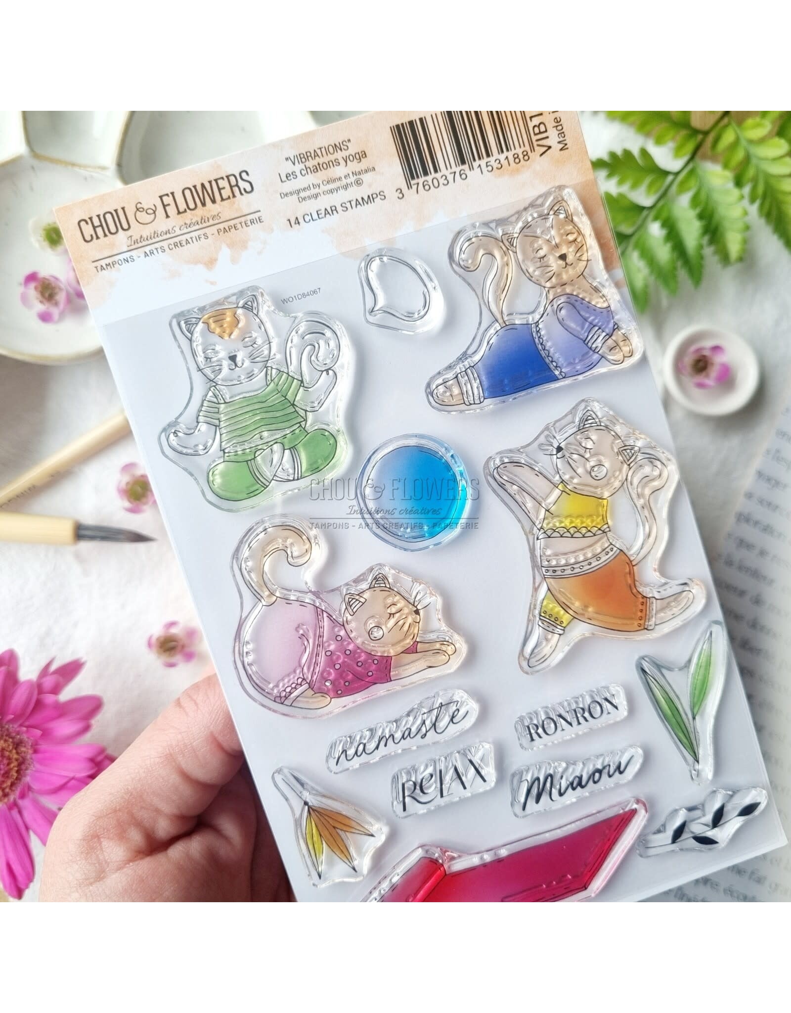 CHOU & FLOWERS CHOU & FLOWERS COLLECTION VIBRATIONS LES CHATONS YOGA A6 CLEAR STAMP SET