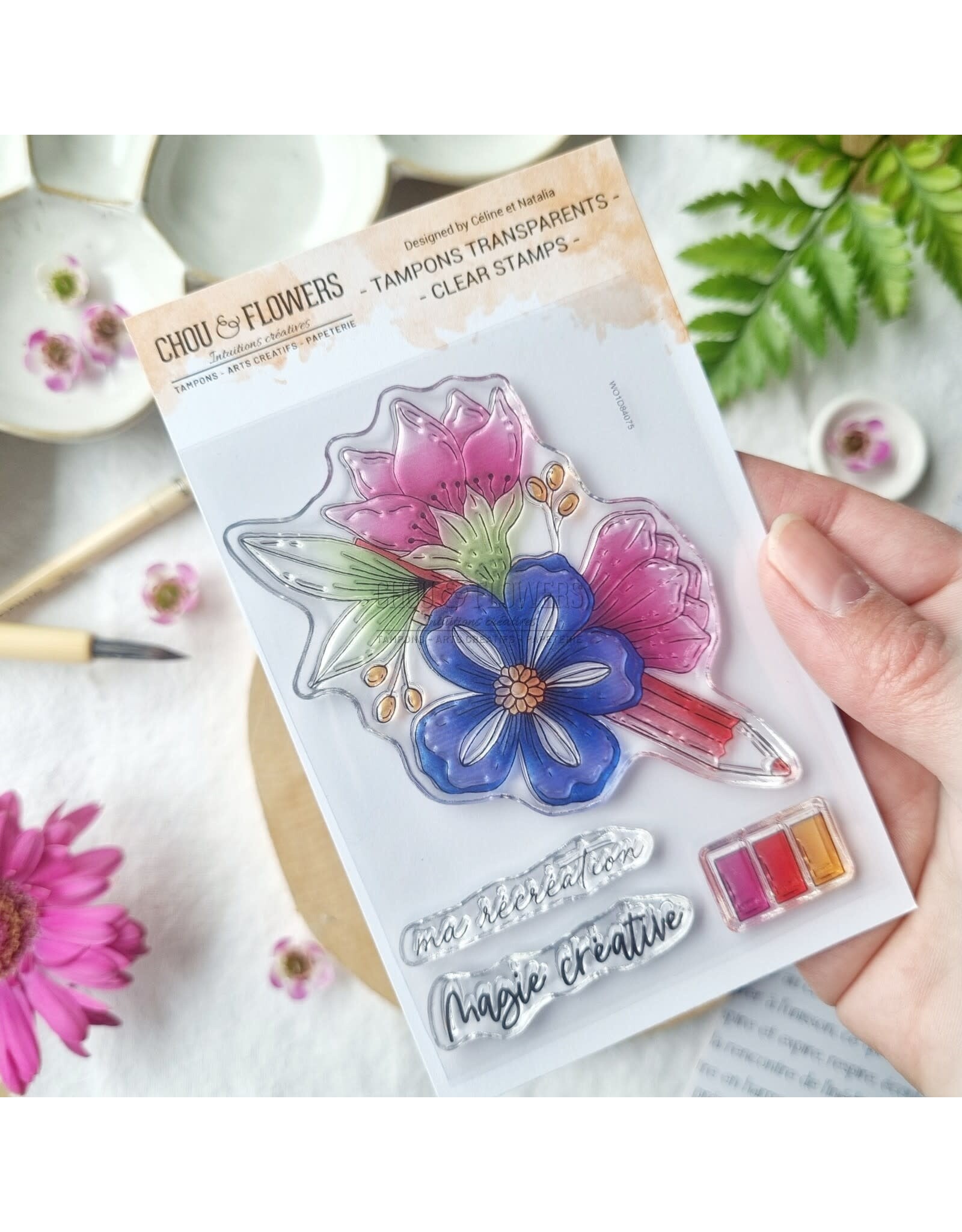 CHOU & FLOWERS CHOU & FLOWERS COLLECTION VIBRATIONS CRAYON FLEURI A7 CLEAR STAMP SET