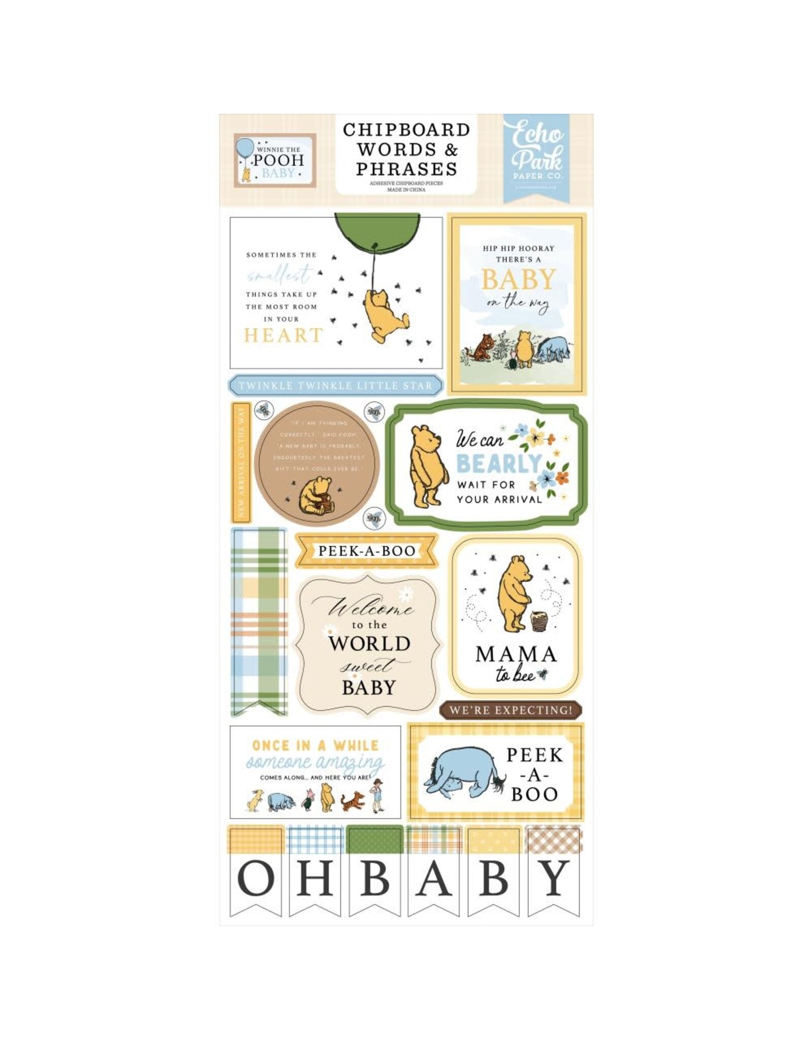 ECHO PARK PAPER ECHO PARK WINNIE THE POOH BABY 6x13 CHIPBOARD WORDS & PHRASES