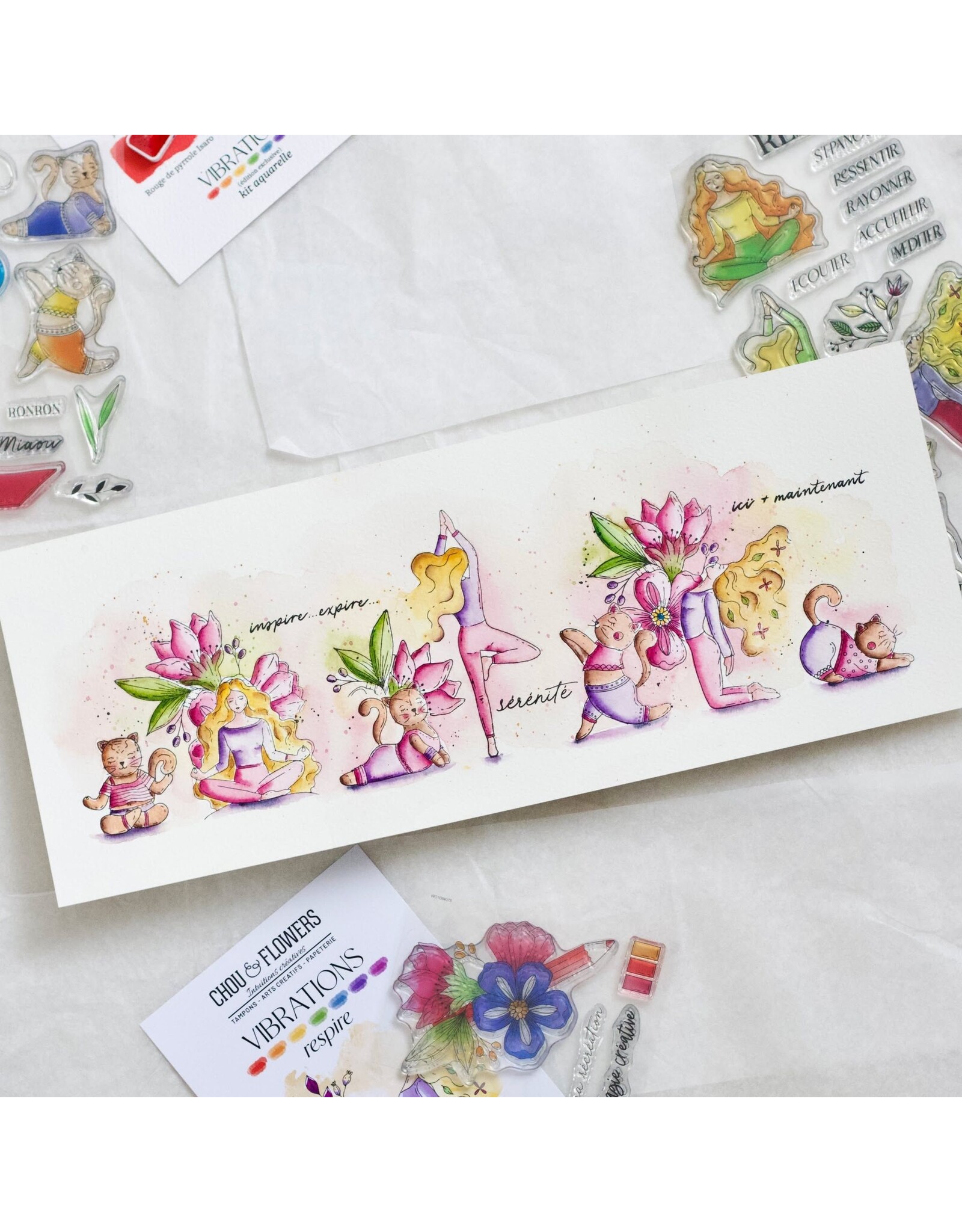 CHOU & FLOWERS CHOU & FLOWERS COLLECTION VIBRATIONS LES CHATONS YOGA A6 CLEAR STAMP SET