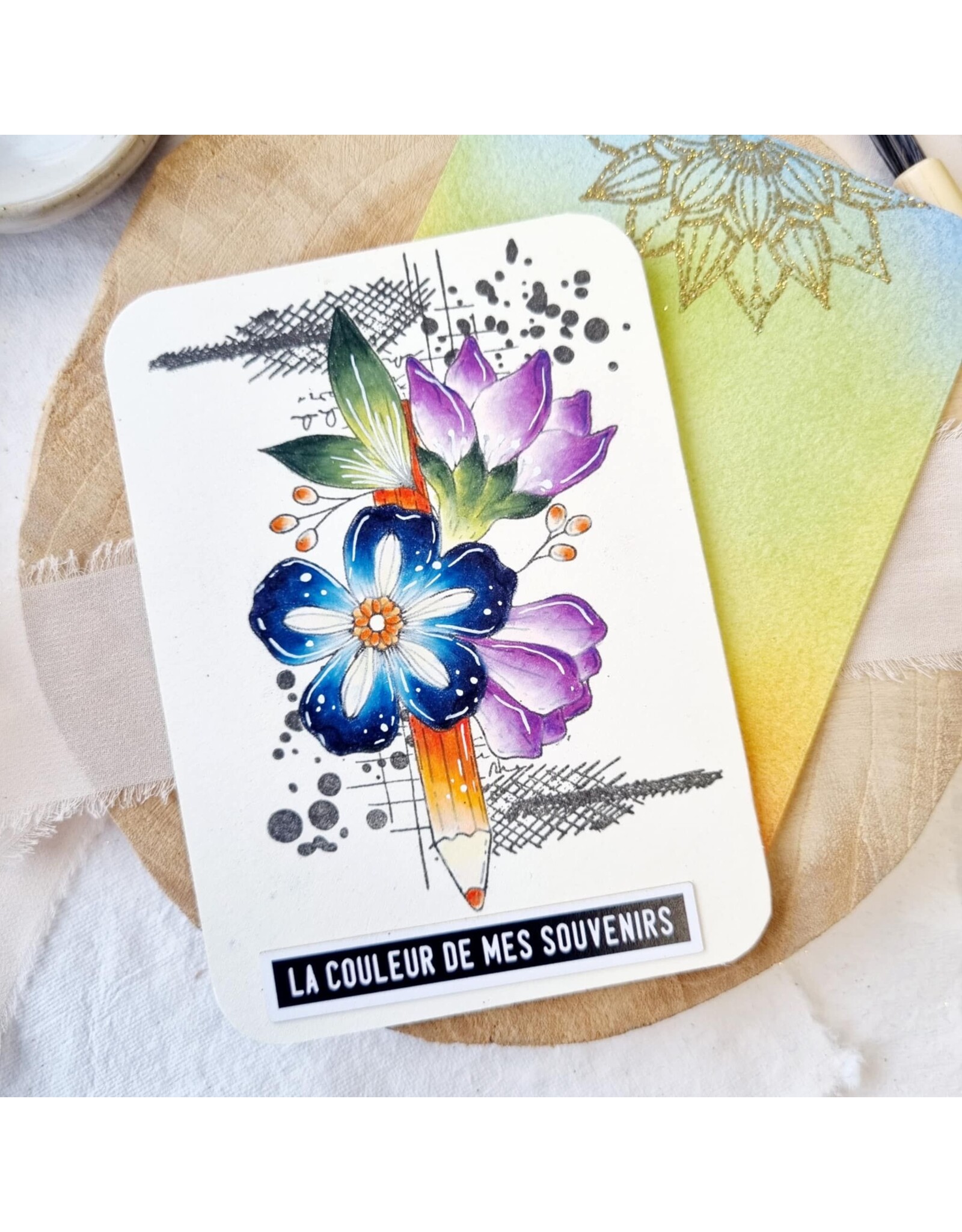 CHOU & FLOWERS CHOU & FLOWERS COLLECTION VIBRATIONS CRAYON FLEURI A7 CLEAR STAMP SET