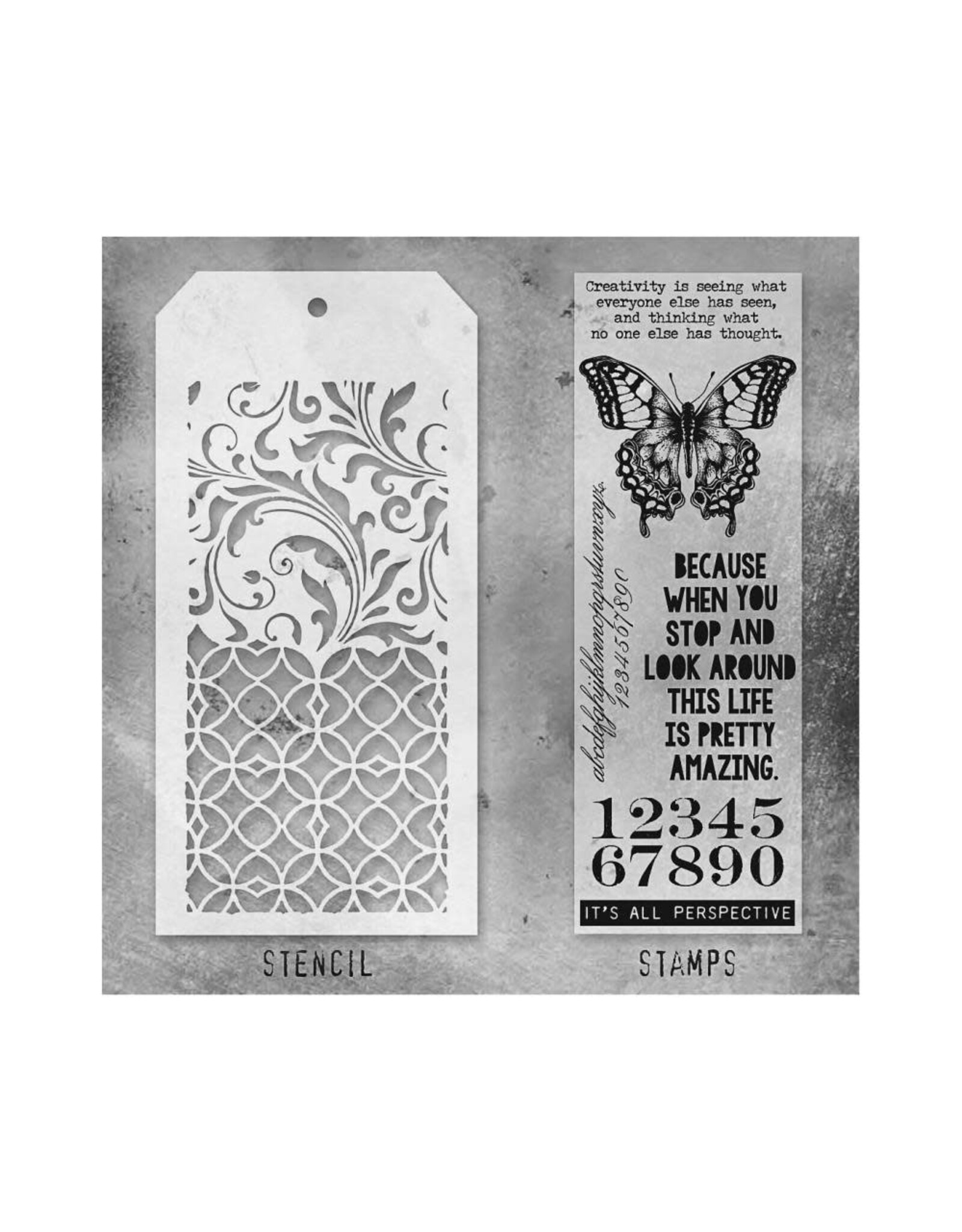 STAMPERS ANONYMOUS STAMPERS ANONYMOUS TIM HOLTZ PERSPECTIVE MIXED MEDIA CLEAR STAMP SET & STENCIL