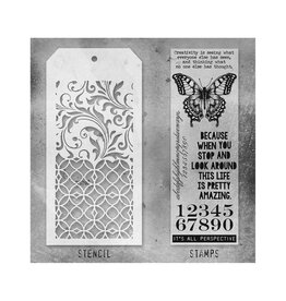 STAMPERS ANONYMOUS STAMPERS ANONYMOUS TIM HOLTZ PERSPECTIVE MIXED MEDIA CLEAR STAMP SET & STENCIL