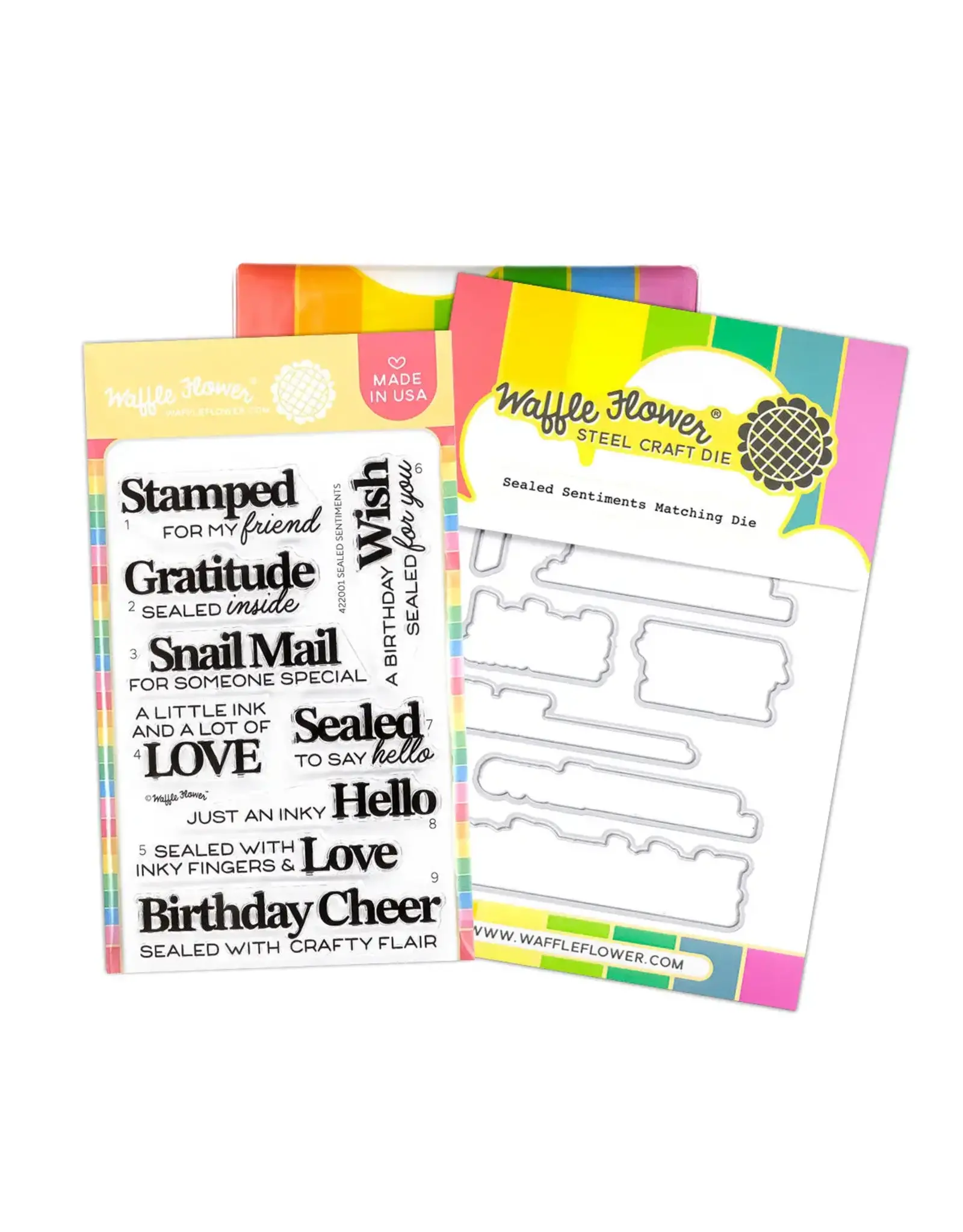 WAFFLE FLOWER WAFFLE FLOWER SEALED SENTIMENTS CLEAR STAMP SET AND DIE COMBO