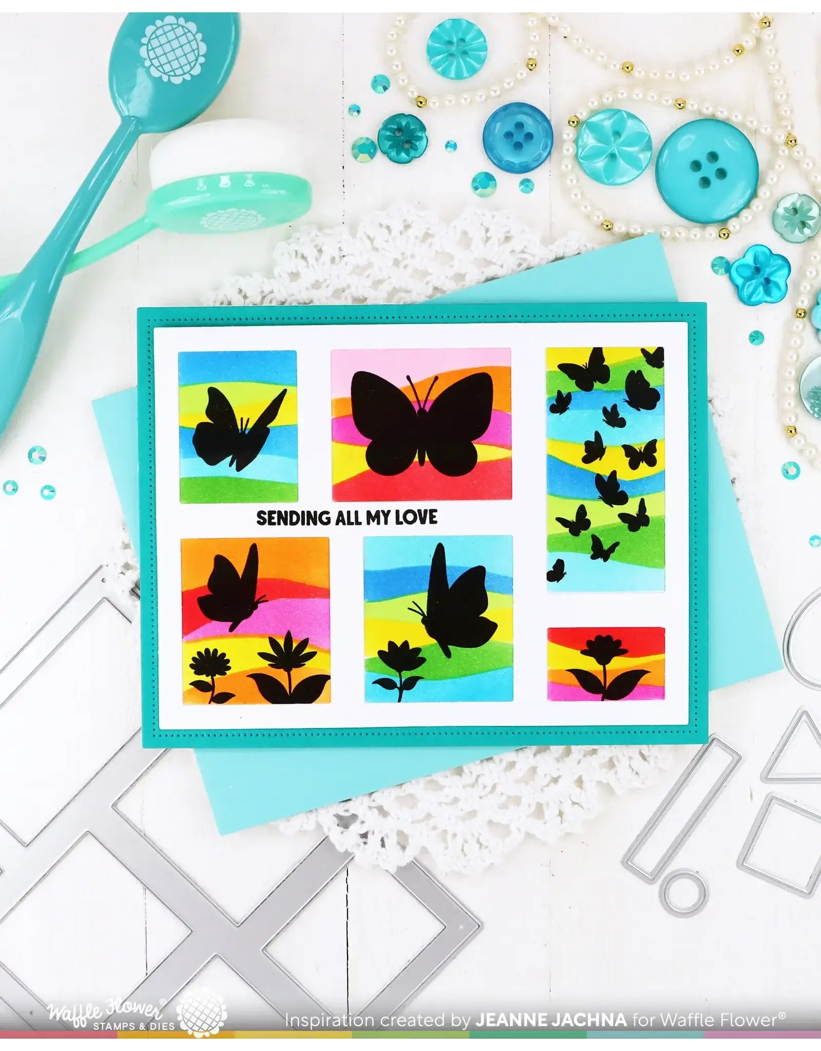 WAFFLE FLOWER WAFFLE FLOWER POSTAGE COLLAGE WILD BUTTERFLIES CLEAR STAMP SET