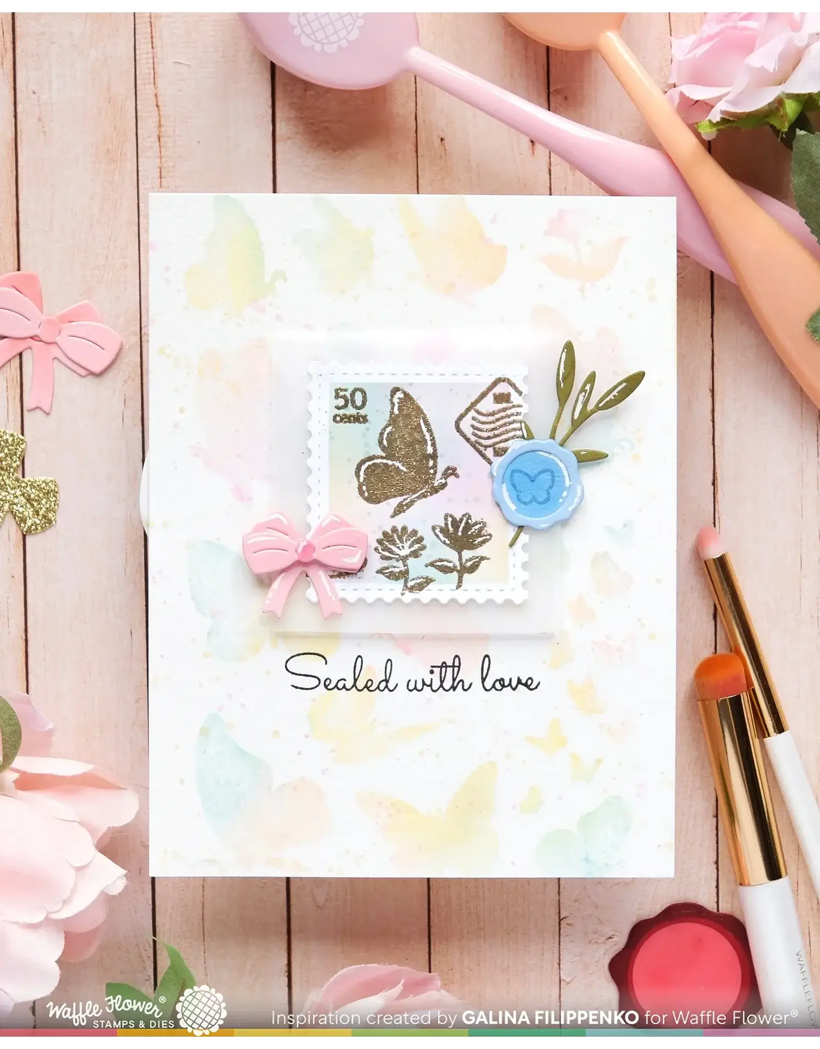 WAFFLE FLOWER WAFFLE FLOWER POSTAGE COLLAGE WILD BUTTERFLIES CLEAR STAMP SET