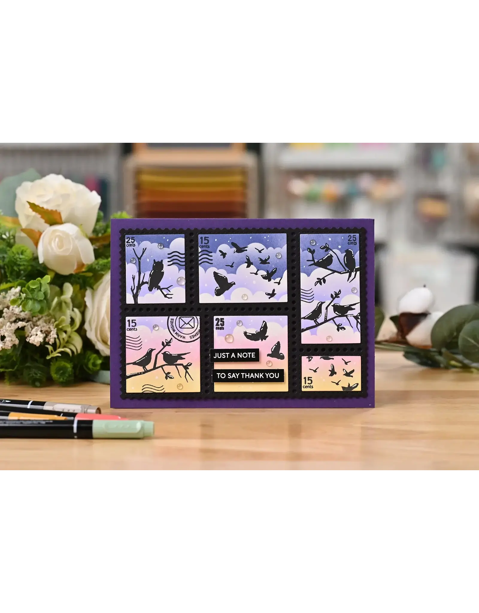 WAFFLE FLOWER WAFFLE FLOWER POSTAGE COLLAGE WILD BIRDS CLEAR STAMP SET