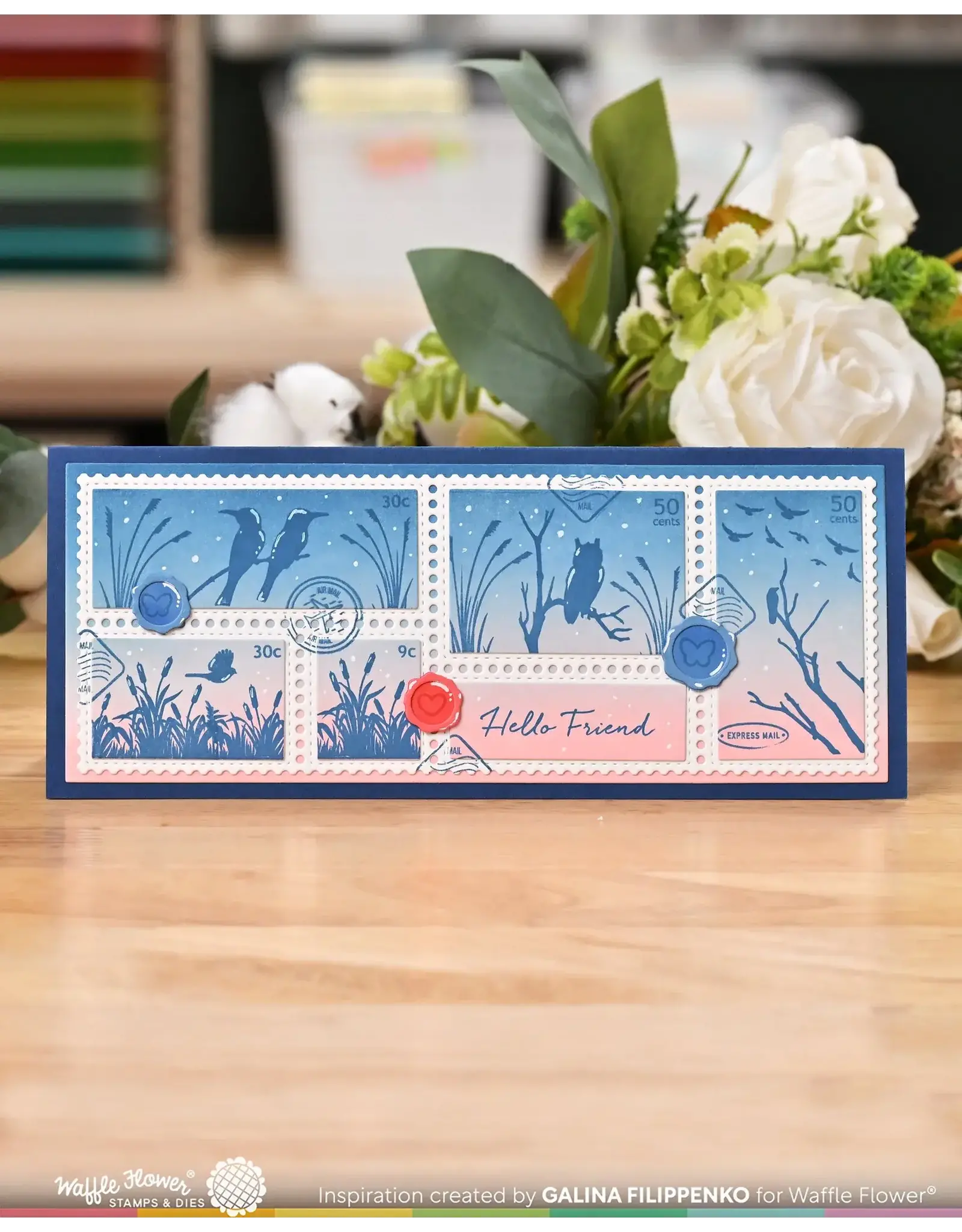 WAFFLE FLOWER WAFFLE FLOWER POSTAGE COLLAGE WILD BIRDS CLEAR STAMP SET
