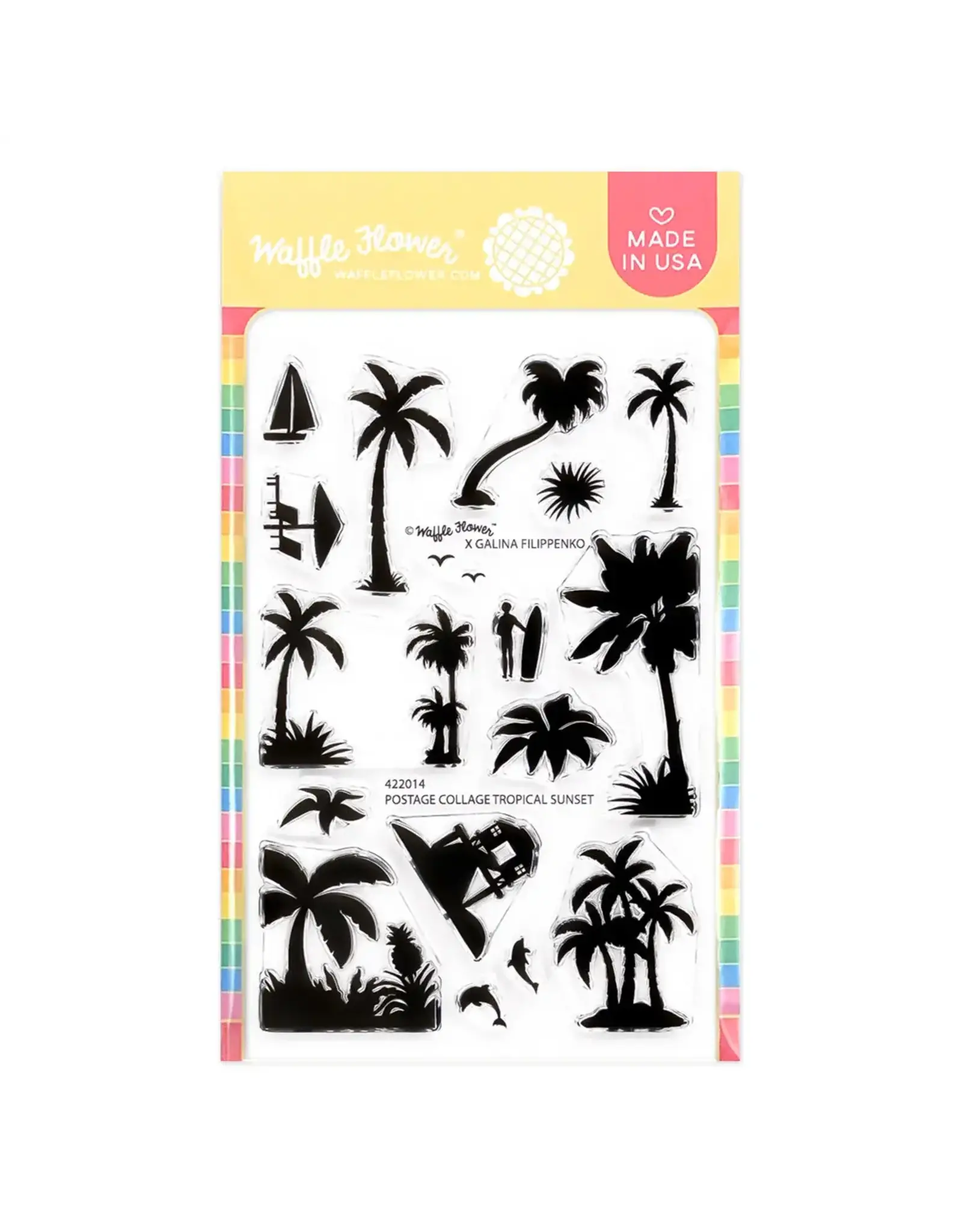 WAFFLE FLOWER WAFFLE FLOWER POSTAGE COLLAGE TROPICAL SUNSET CLEAR STAMP SET