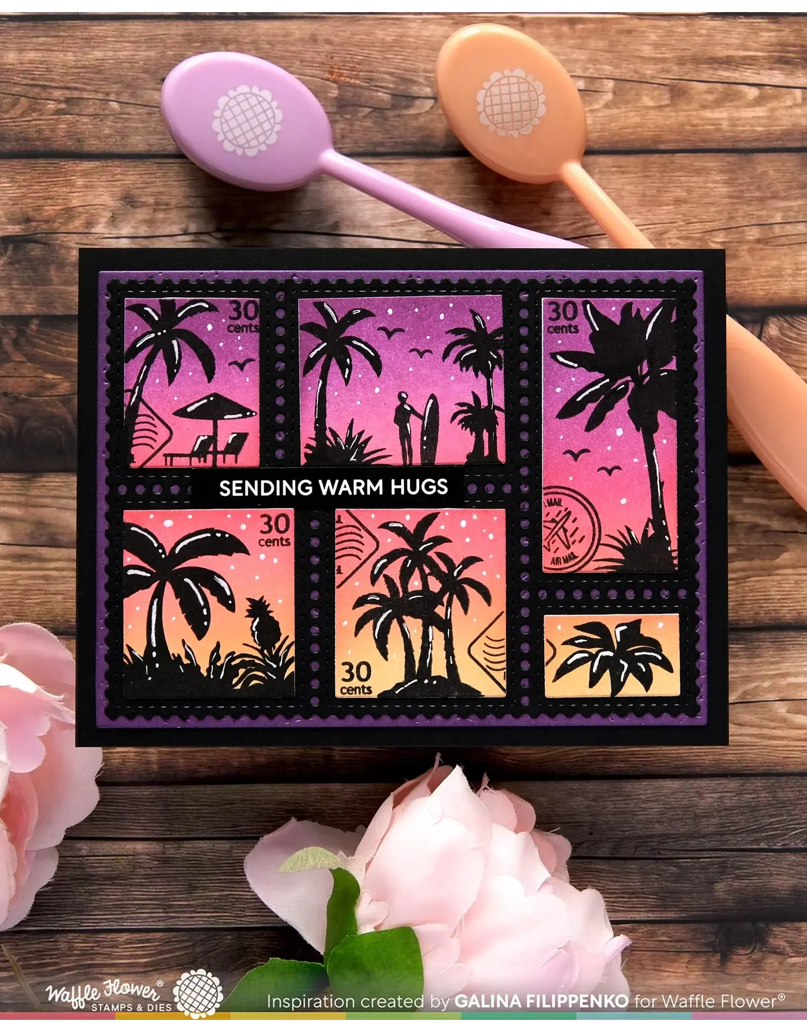 WAFFLE FLOWER WAFFLE FLOWER POSTAGE COLLAGE TROPICAL SUNSET CLEAR STAMP SET