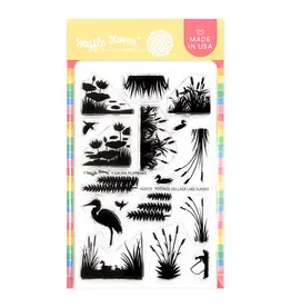 WAFFLE FLOWER WAFFLE FLOWER POSTAGE COLLAGE LAKE SUNSET CLEAR STAMP SET