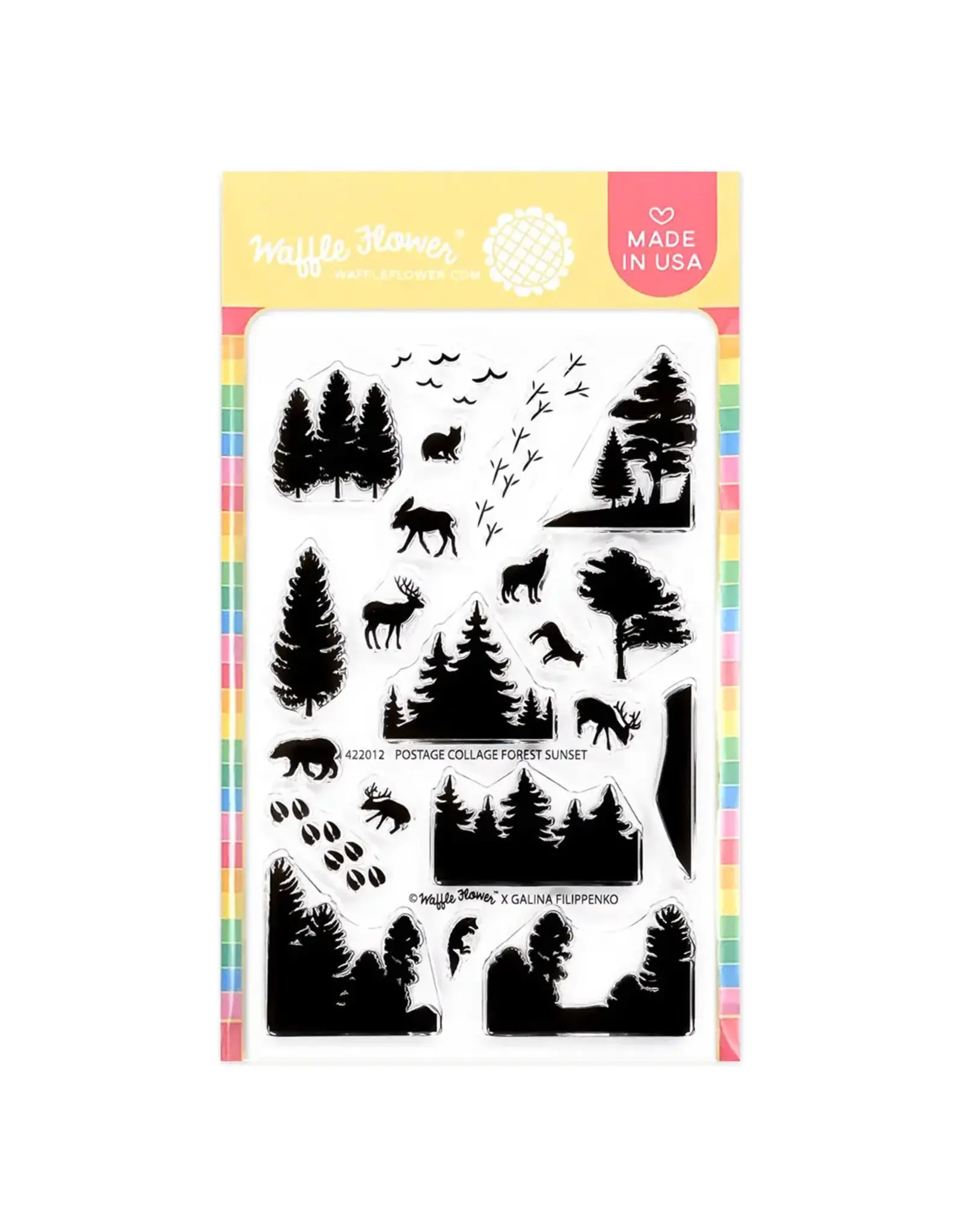 WAFFLE FLOWER WAFFLE FLOWER POSTAGE COLLAGE FOREST SUNSET CLEAR STAMP SET