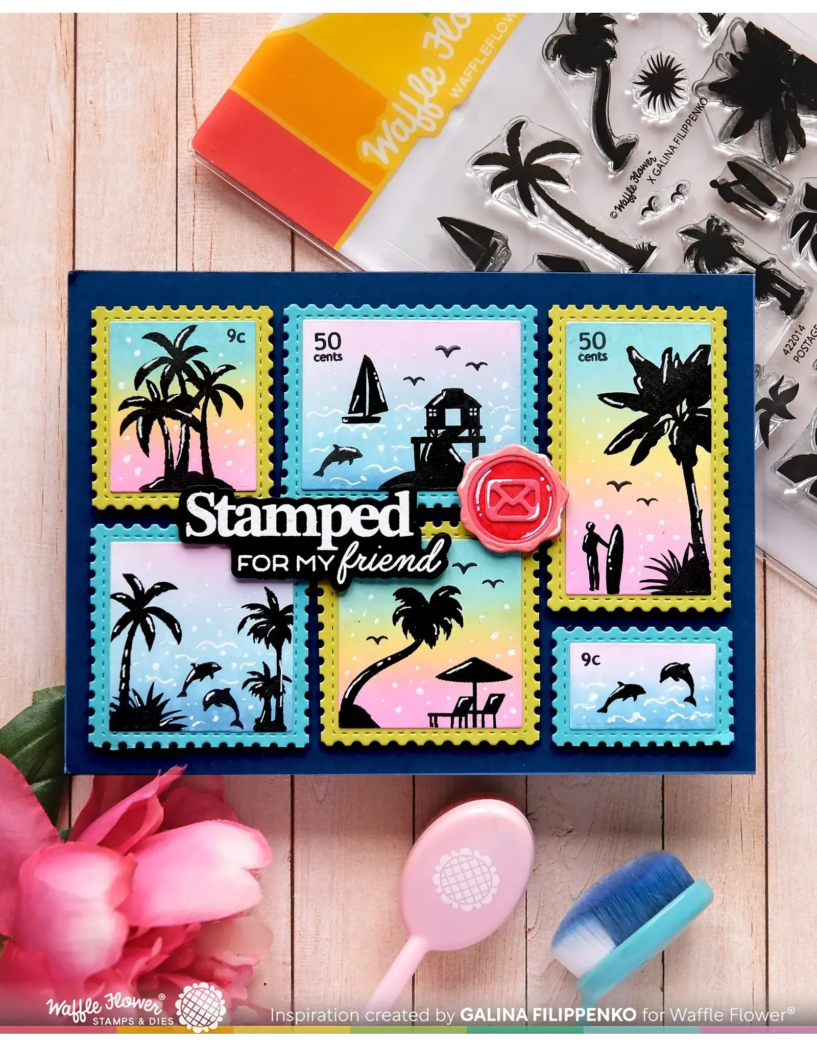 WAFFLE FLOWER WAFFLE FLOWER POSTAGE COLLAGE A6 BLOCKS DIE SET