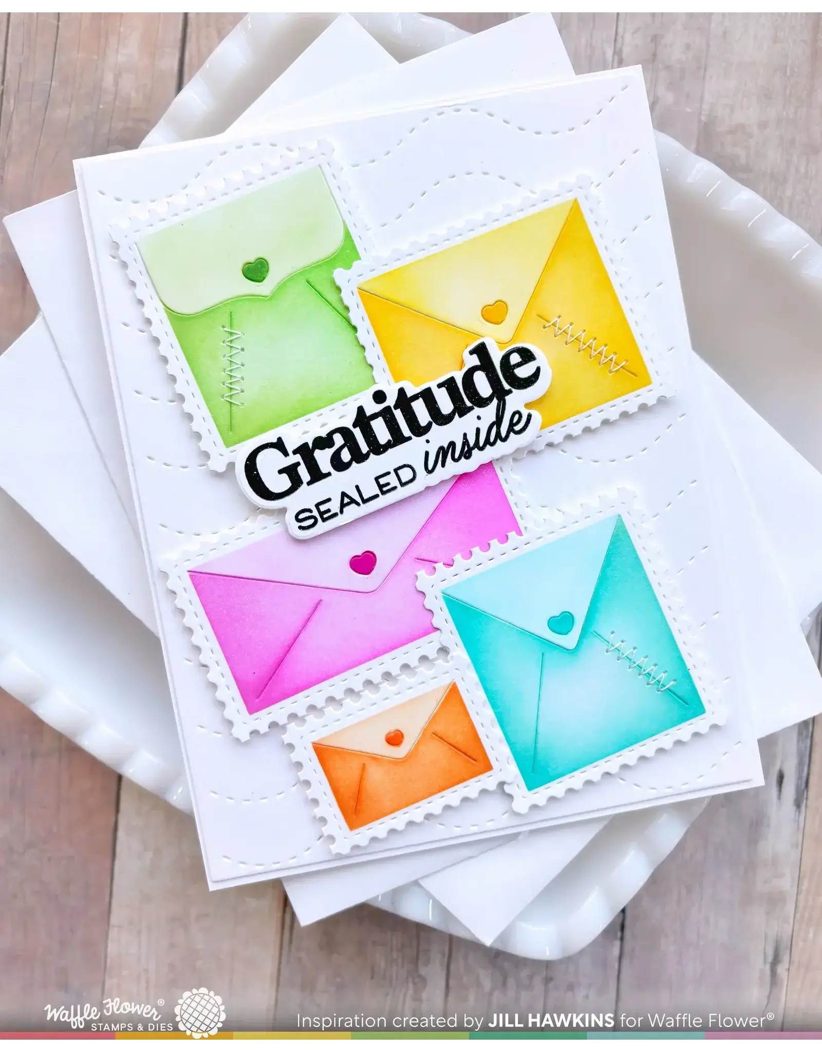 WAFFLE FLOWER WAFFLE FLOWER POSTAGE COLLAGE ENVELOPE STENCIL SET