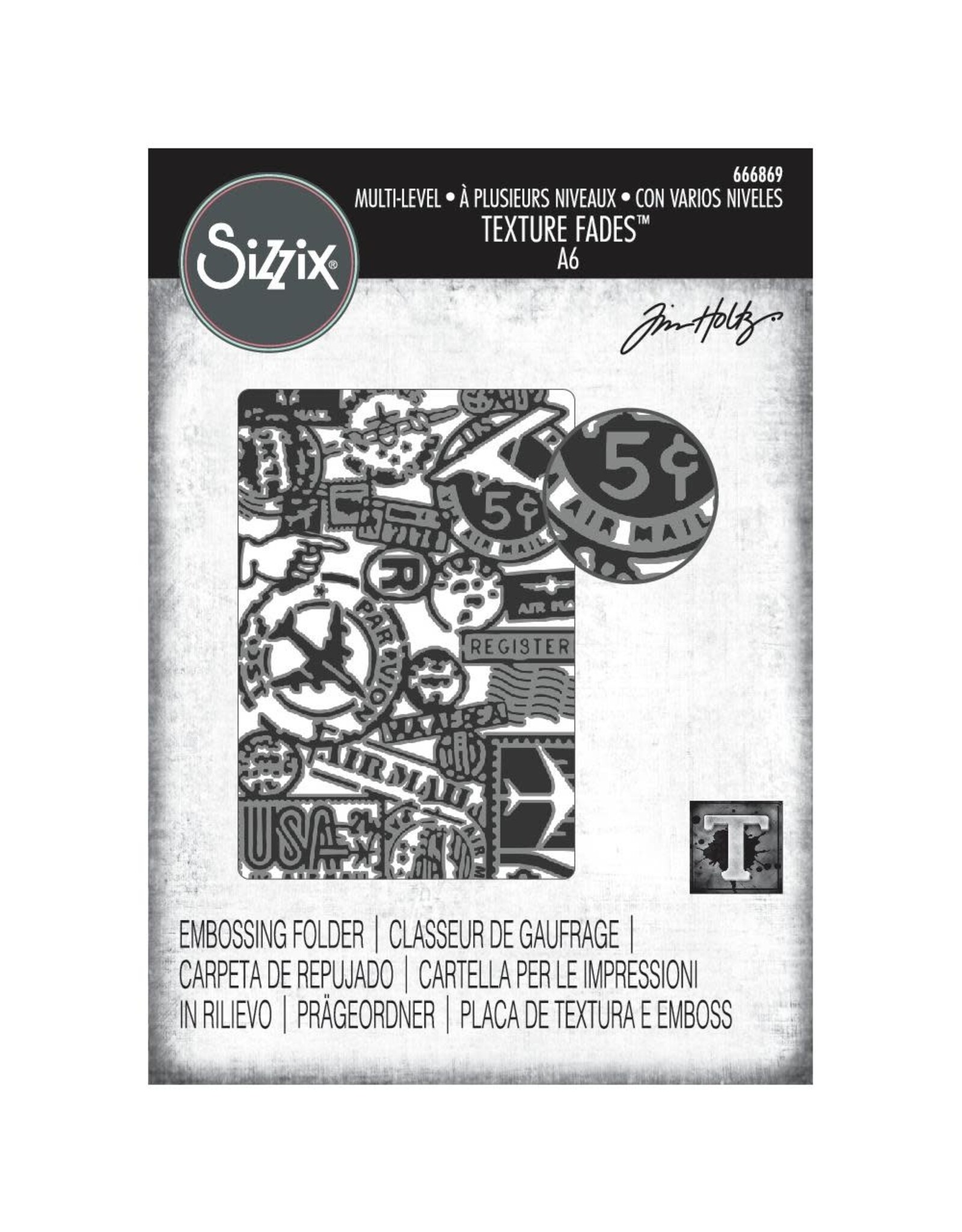 SIZZIX SIZZIX TIM HOLTZ MULTI-LEVEL TEXTURE FADES VAULT AIRMAIL A6 EMBOSSING FOLDER