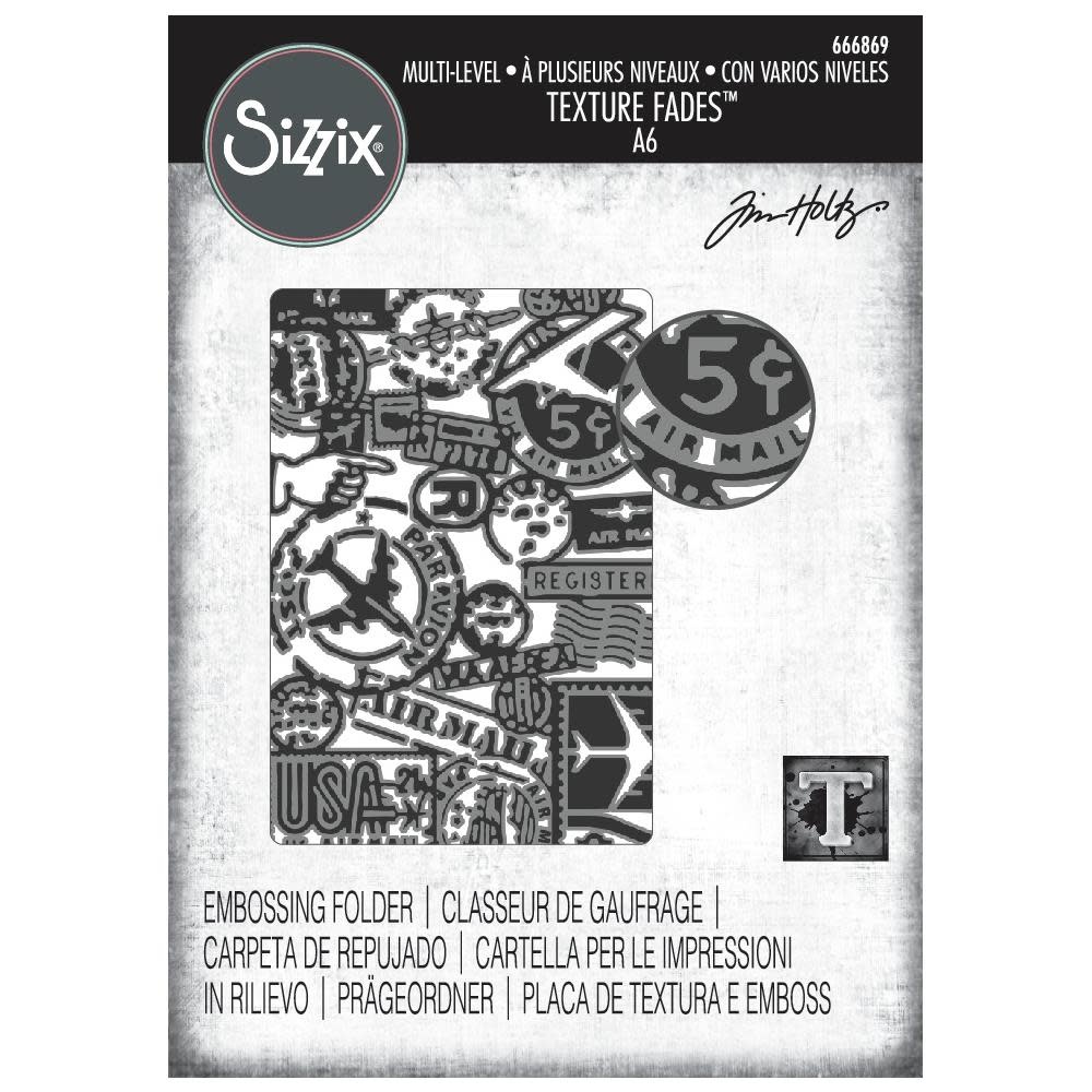 SIZZIX SIZZIX TIM HOLTZ MULTI-LEVEL TEXTURE FADES VAULT AIRMAIL A6 EMBOSSING FOLDER