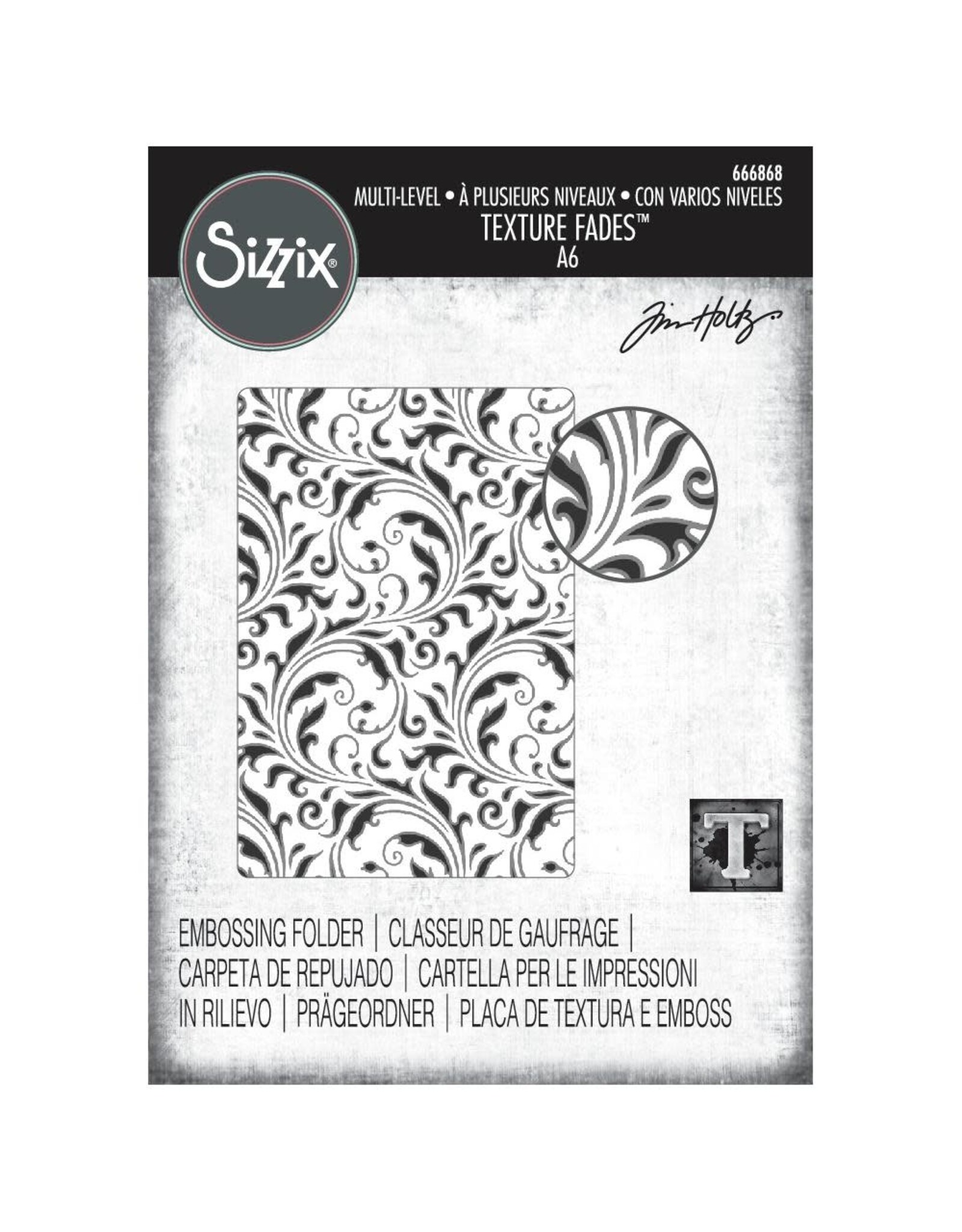 SIZZIX SIZZIX TIM HOLTZ MULTI-LEVEL TEXTURE FADES VAULT FLOURISH A6 EMBOSSING FOLDER