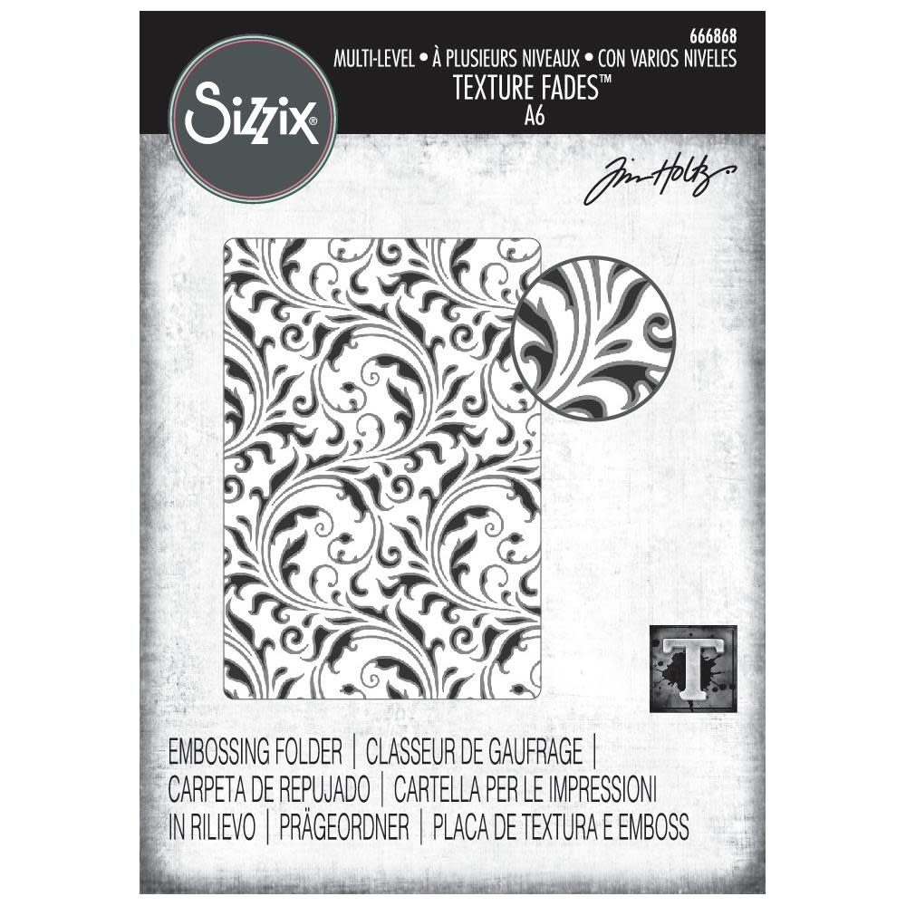 SIZZIX SIZZIX TIM HOLTZ MULTI-LEVEL TEXTURE FADES VAULT FLOURISH A6 EMBOSSING FOLDER