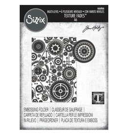 SIZZIX SIZZIX TIM HOLTZ MULTI-LEVEL TEXTURE FADES VAULT GEARS A6 EMBOSSING FOLDER