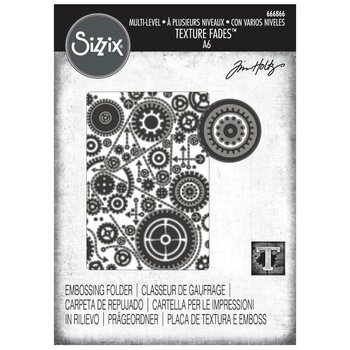 SIZZIX SIZZIX TIM HOLTZ MULTI-LEVEL TEXTURE FADES VAULT GEARS A6 EMBOSSING FOLDER