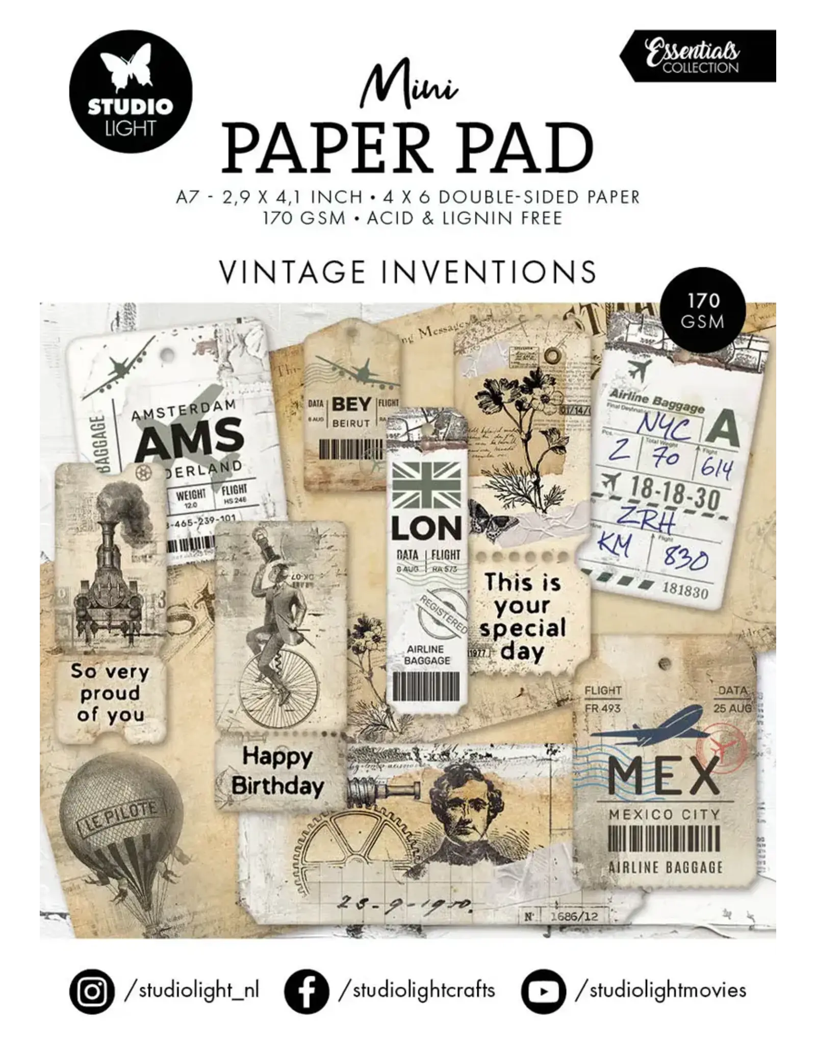 STUDIOLIGHT STUDIOLIGHT ESSENTIALS VINTAGE INVENTIONS MINI PAPER PAD