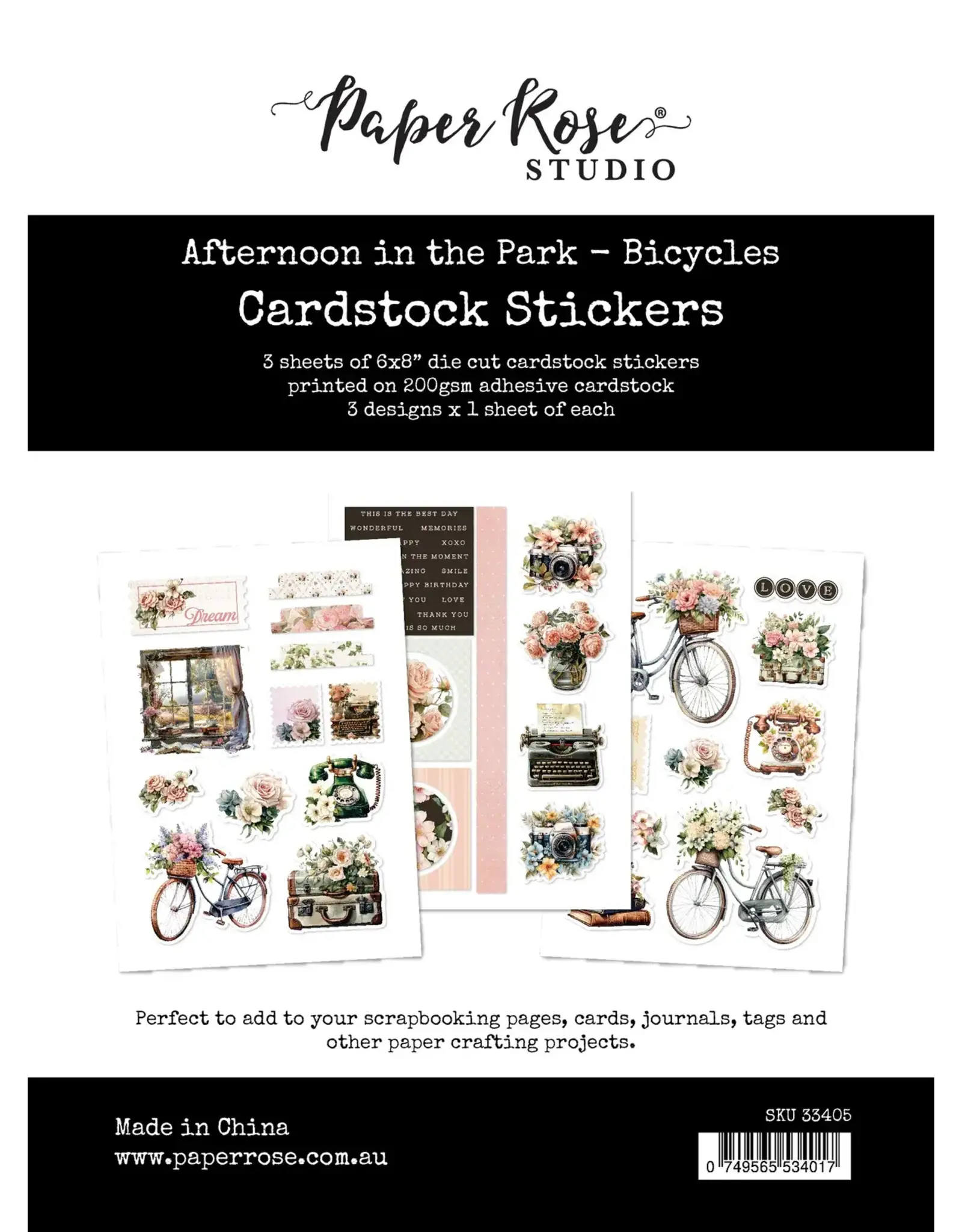 PAPER ROSE PAPER ROSE AFTERNOON IN THE PARK BICYCLES CARDSTOCK STICKERS