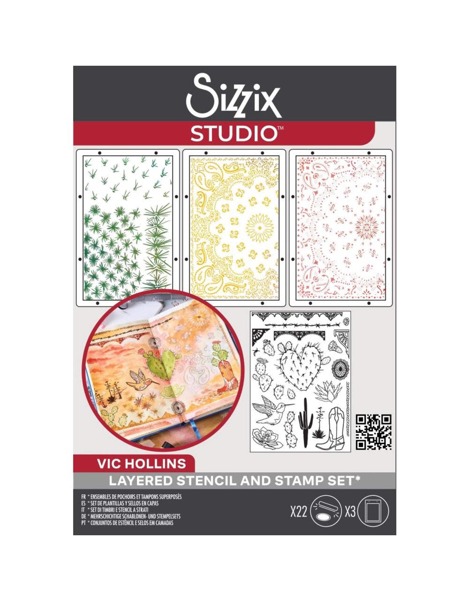 SIZZIX SIZZIX VIC HOLLINS WESTERN CLEAR STAMP & STENCIL SET